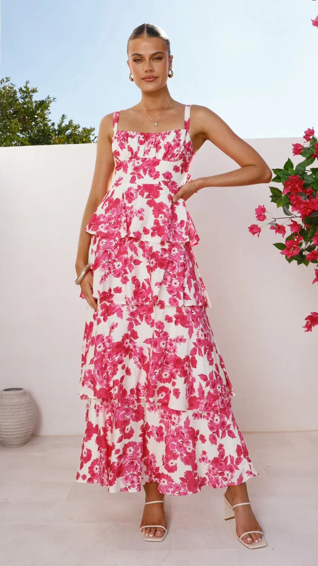 Odilia Maxi Dress Pink White Floral