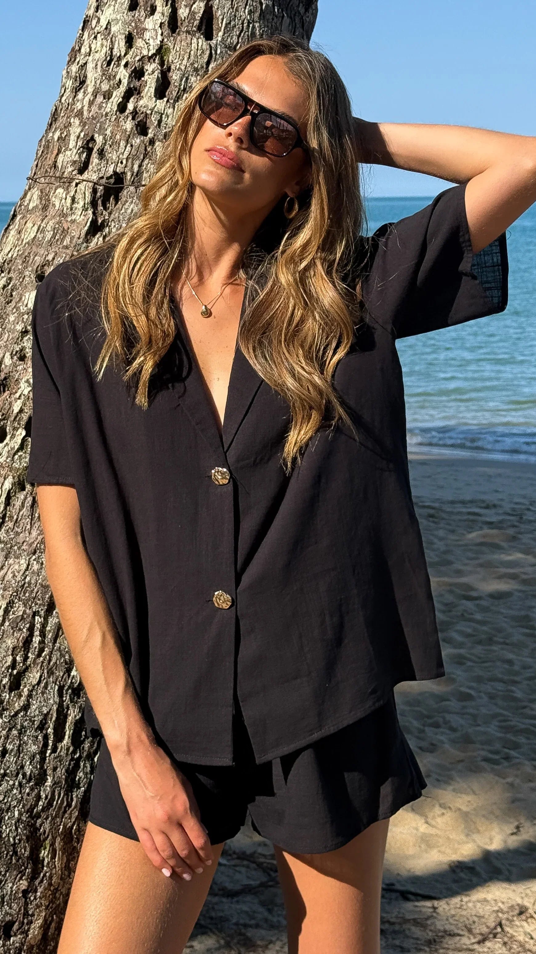 Nadine Shirt and Shorts Set Black