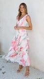 Reina Tiered Maxi Dress Pink Floral