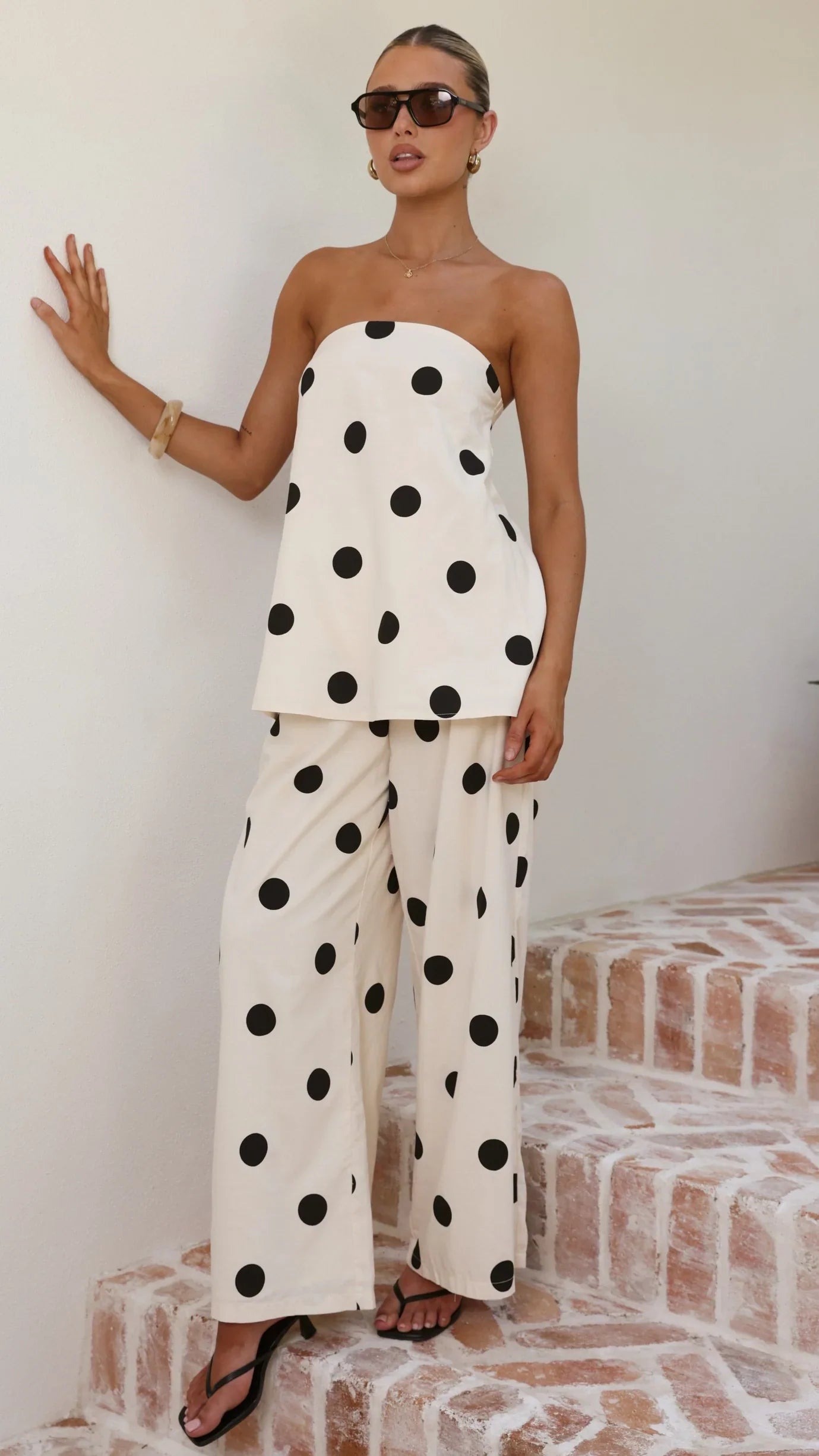 Hazelle Pants Beige Black Polka Dot