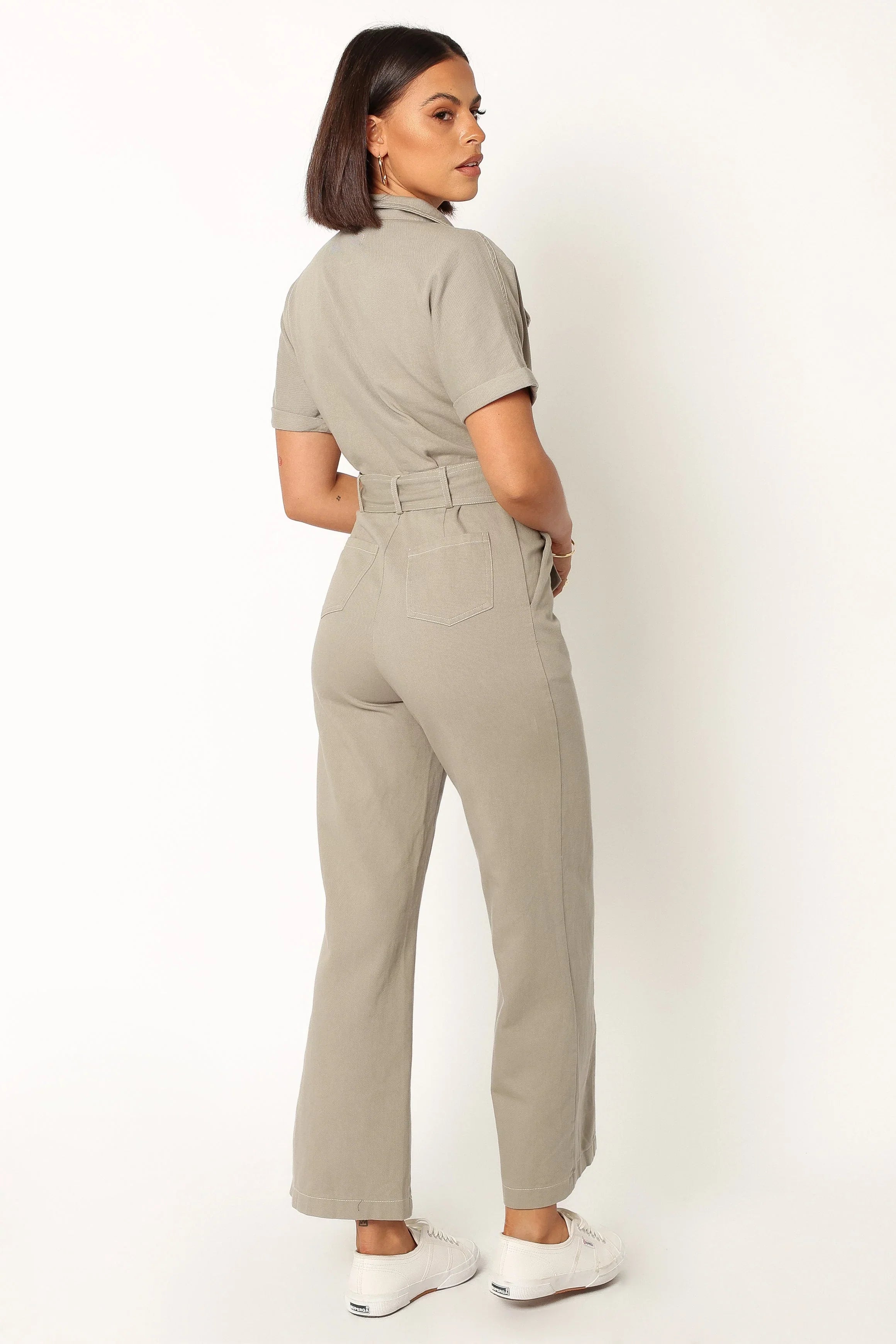Demi Contrast Stitch Jumpsuit Olive