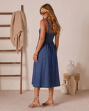 Zolah Lace Up Denim Midi Dress