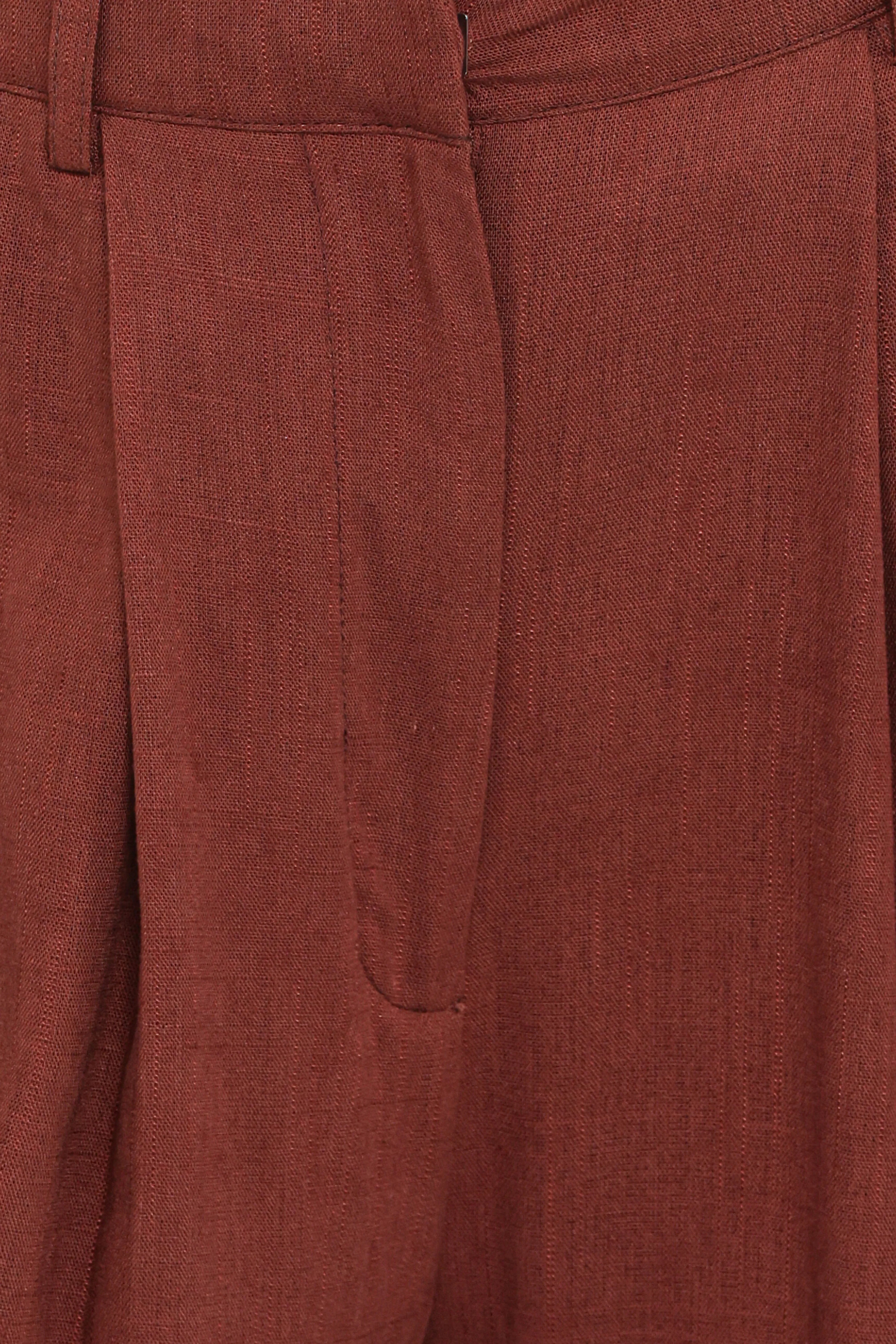 Elinor Cuffed Linen Pant Brown