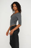 Little Bit Of Everything 3 4 Sleeve V Neck Top Charcoal Marle