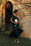 Charmed One Shoulder Midi Dress Black