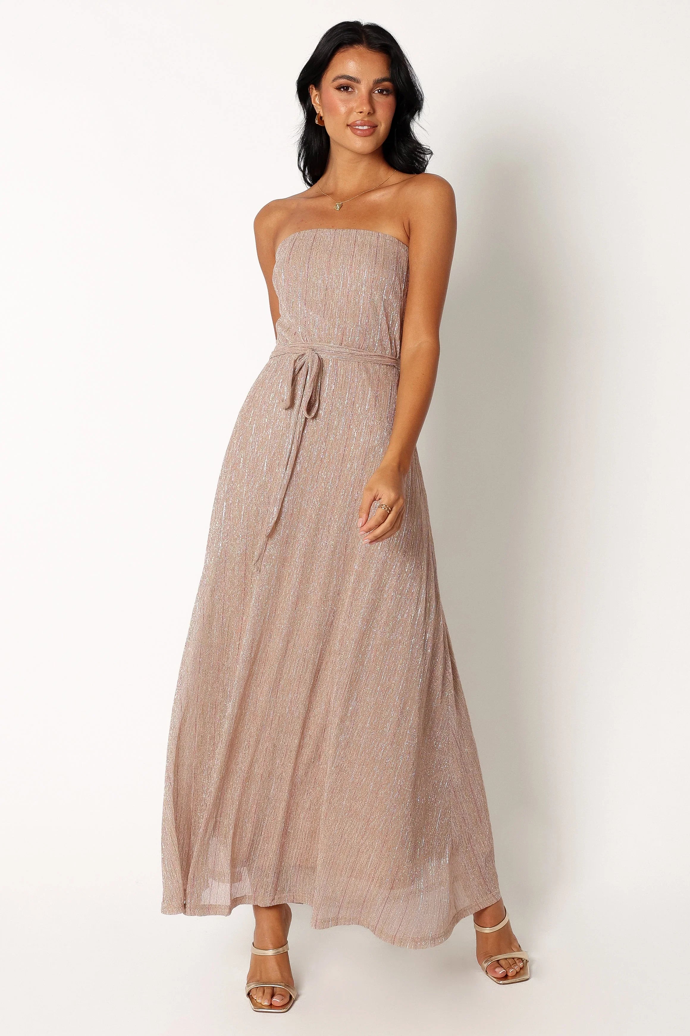 Farley Strapless Maxi Dress Rose Gold Stripe