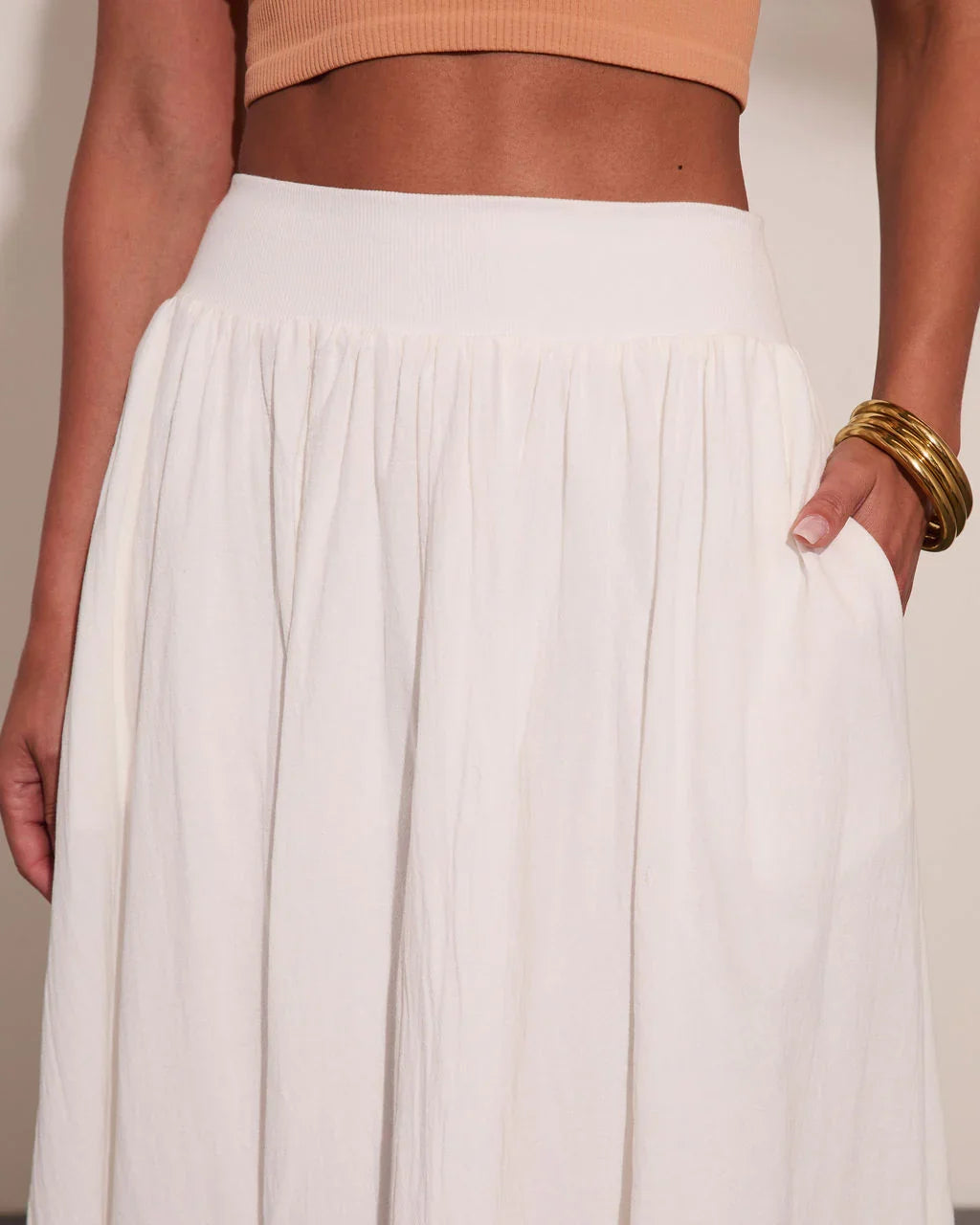 Daytime Studio Pleated Linen Cotton Midi Skirt