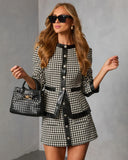 Holiday Elm Contrast Vegan Leather Trim Houndstooth Blazer