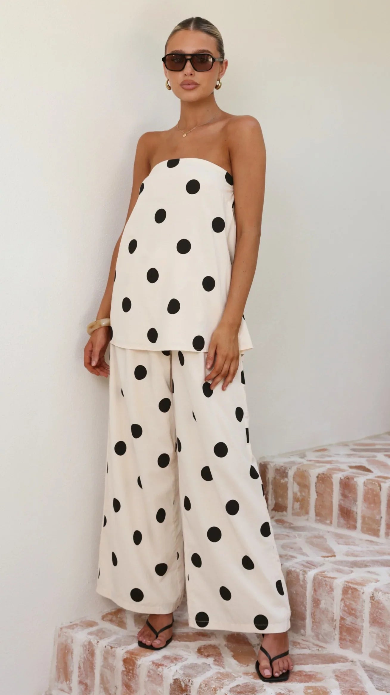 Hazelle Pants Beige Black Polka Dot