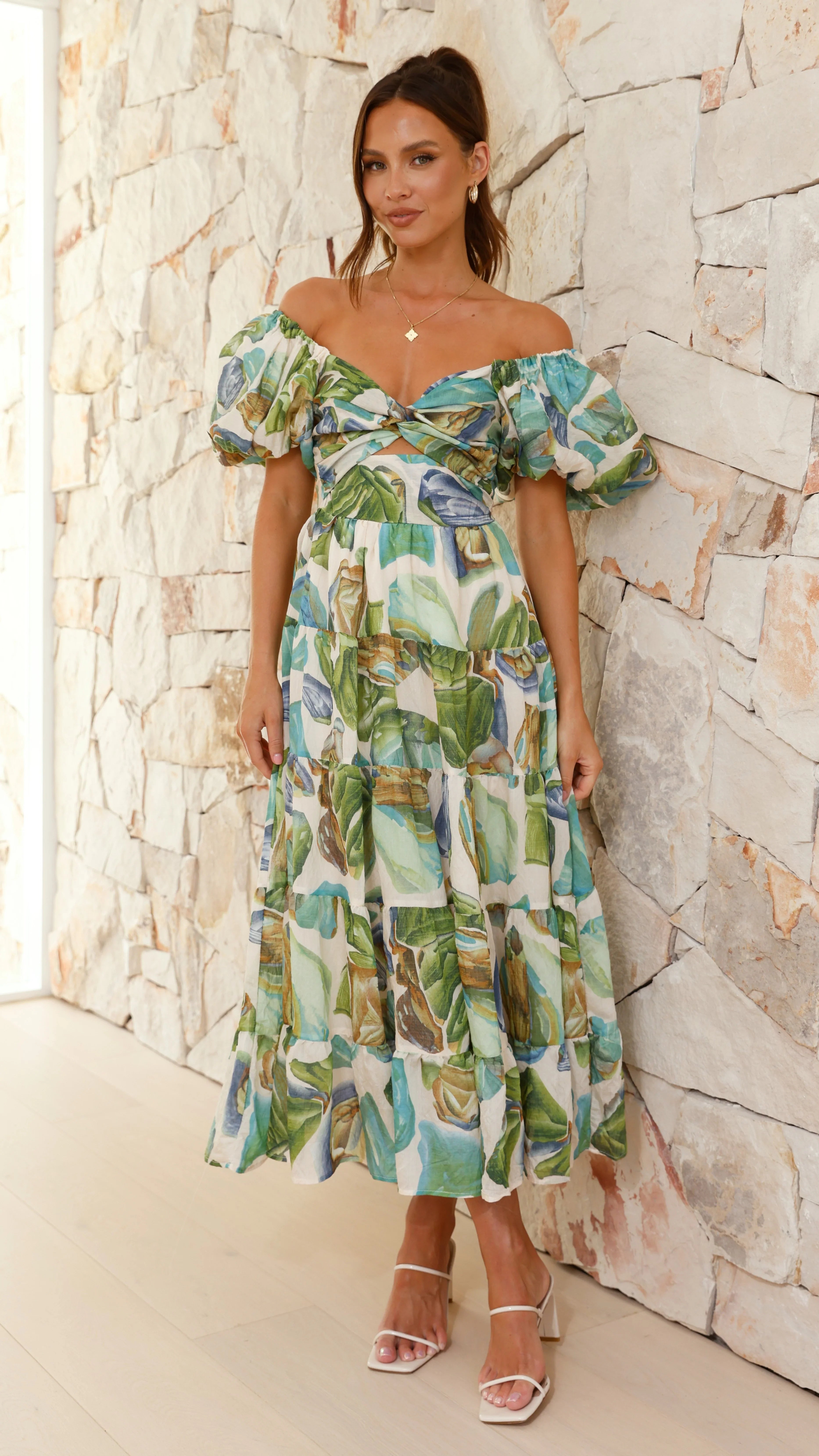 Balthazar Maxi Dress Green Blue Print
