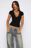 Whole Lot Of Lucky Lace Trim Top Black