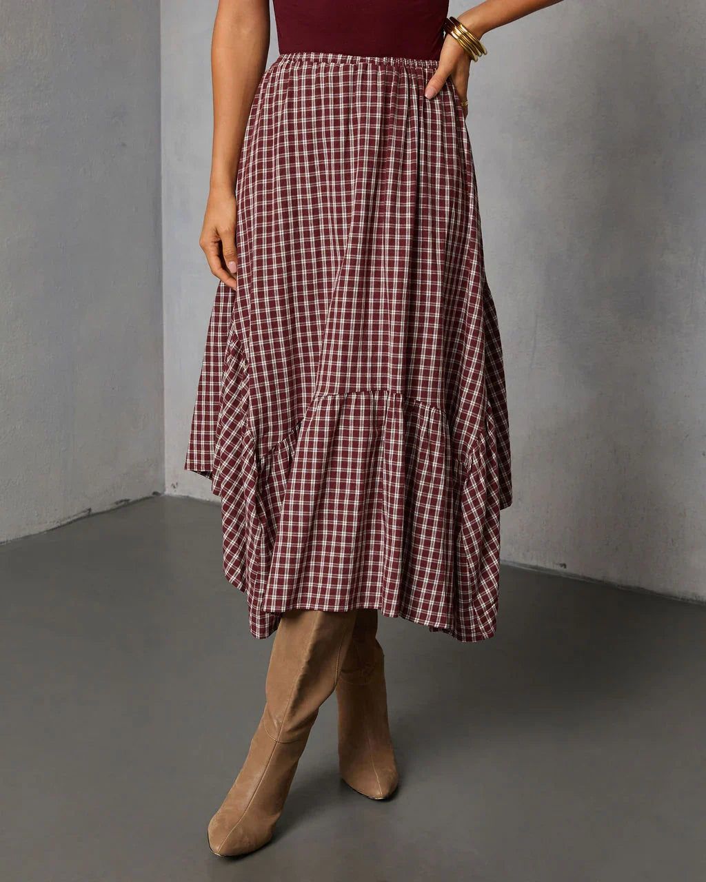 Metina Gingham Midi Skirt