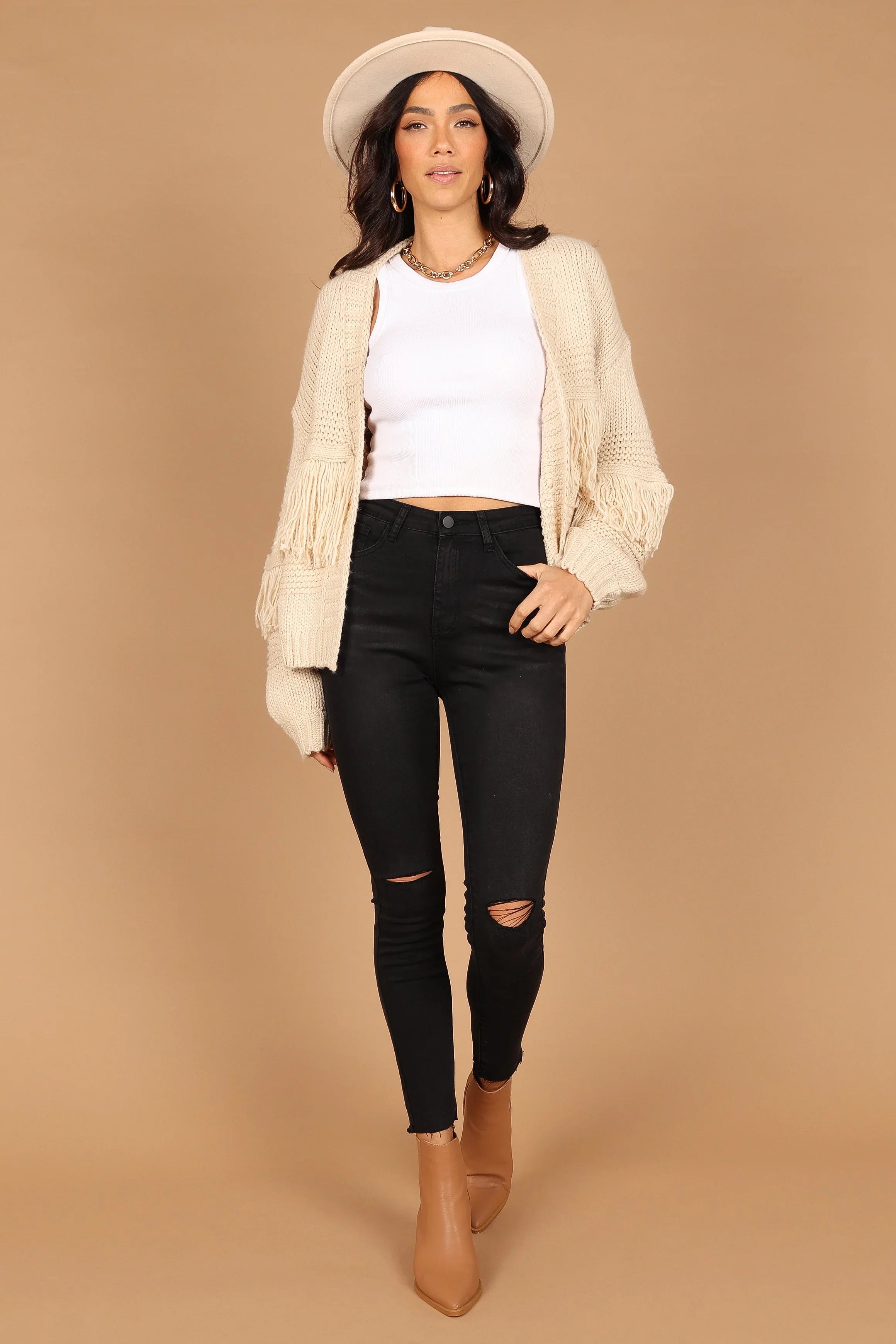 Cheryl Fringe Cardigan Sweater Ivory