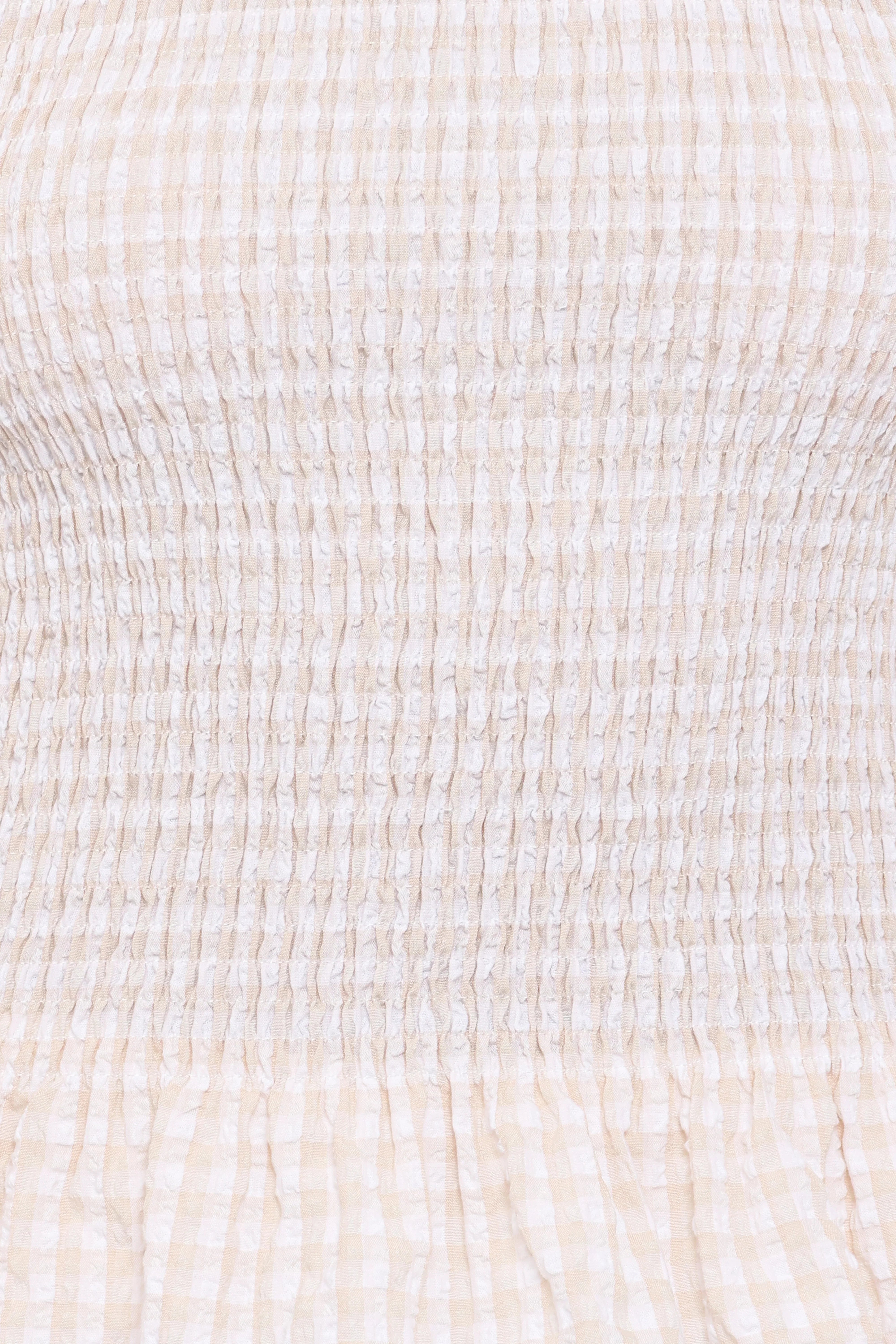 Callista Shirred Waist Top Beige Gingham