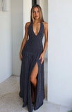 Sweet Temptation Halter Maxi Dress Black White Polka Dot