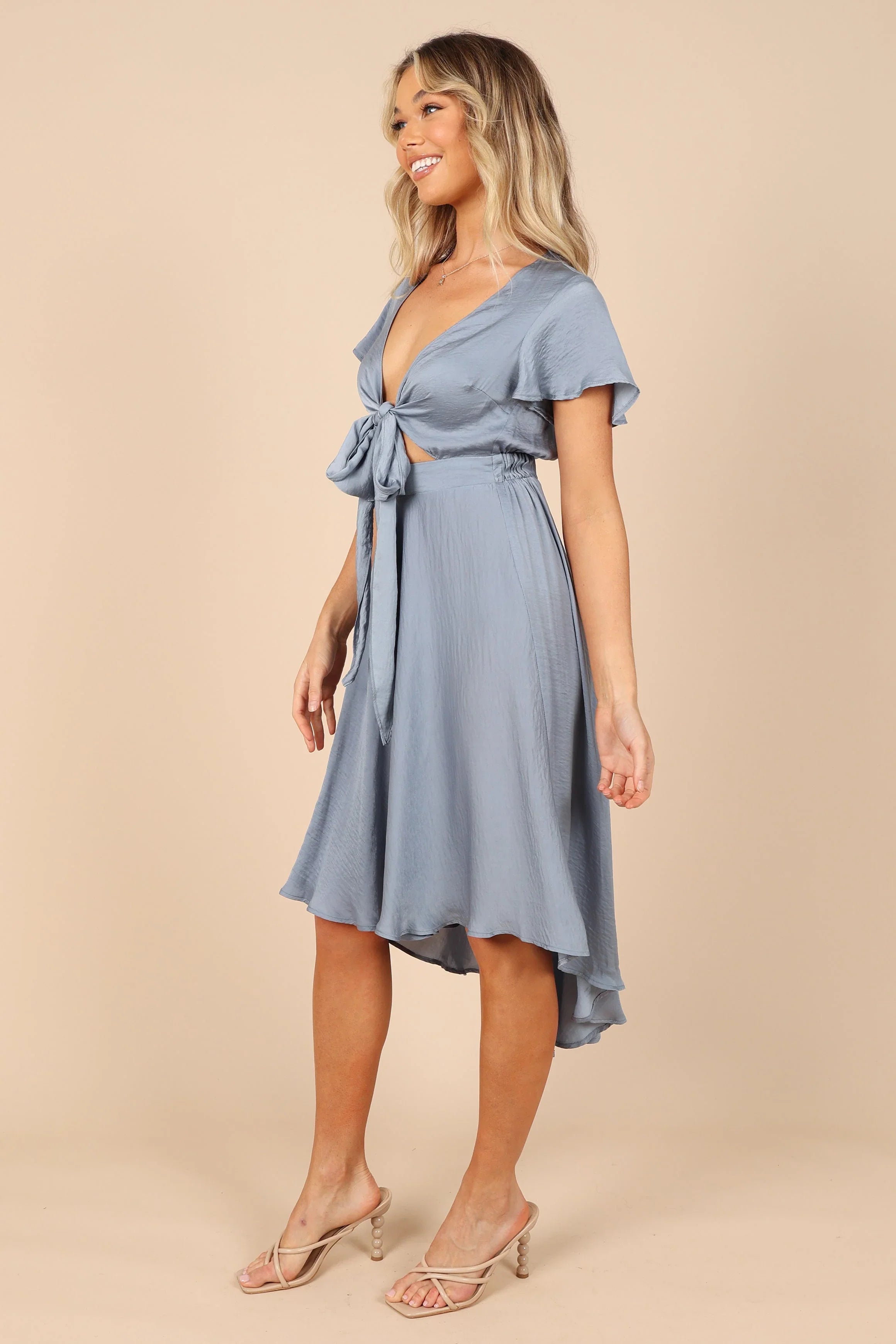 Amanda Hi Lo Tie Front Dress Blue