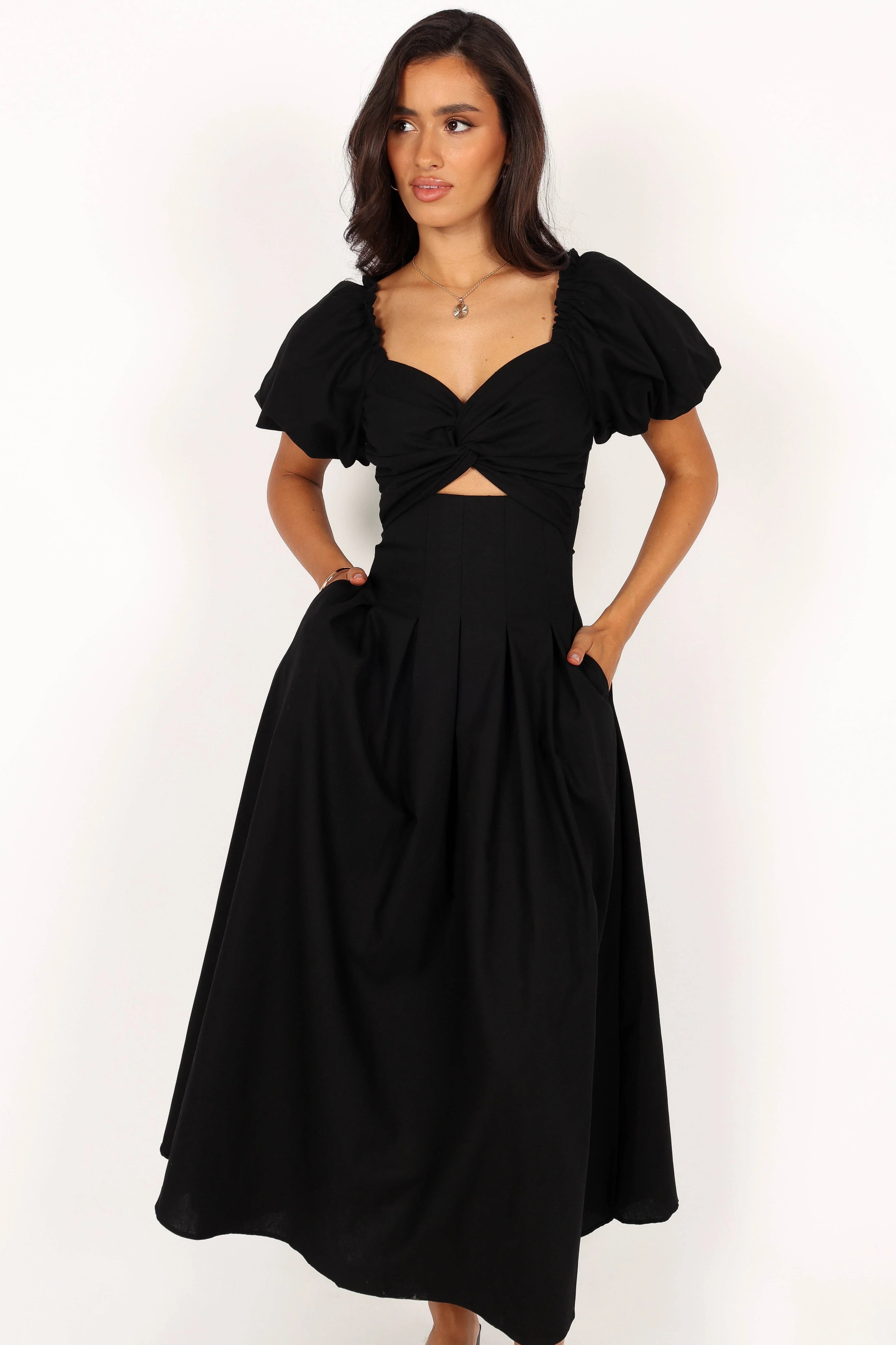 Maria Puff Sleeve Midi Dress Black