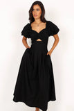 Maria Puff Sleeve Midi Dress Black