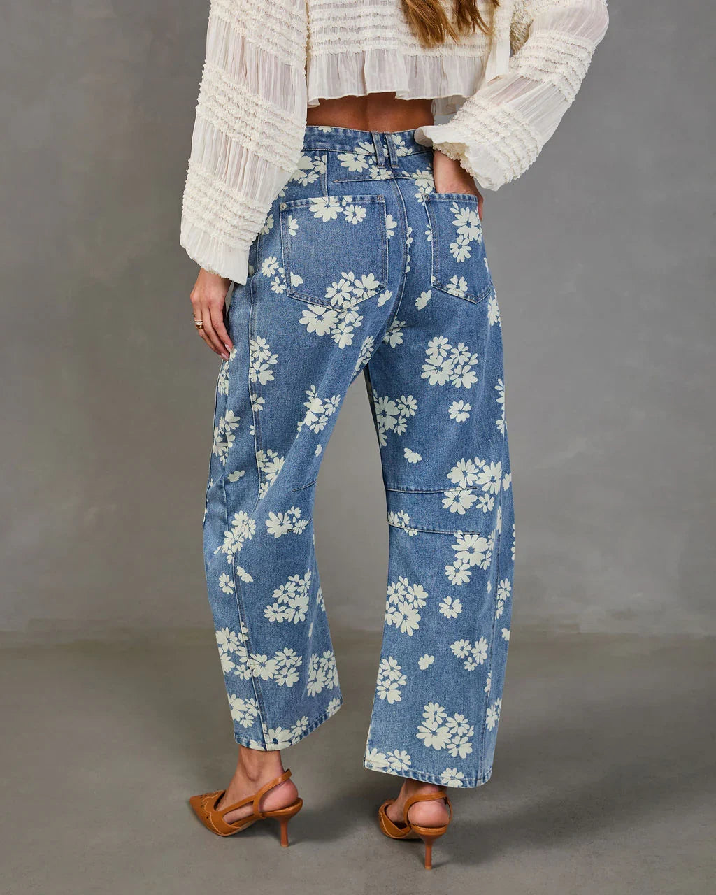 Daisy Ridge Rigid Barrel Leg Mid Rise Floral Jeans