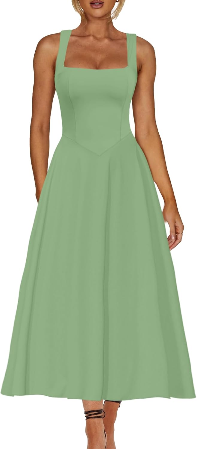 A Line Maxi Dress Smocked Ruffle Flowy Casual Long Dresses