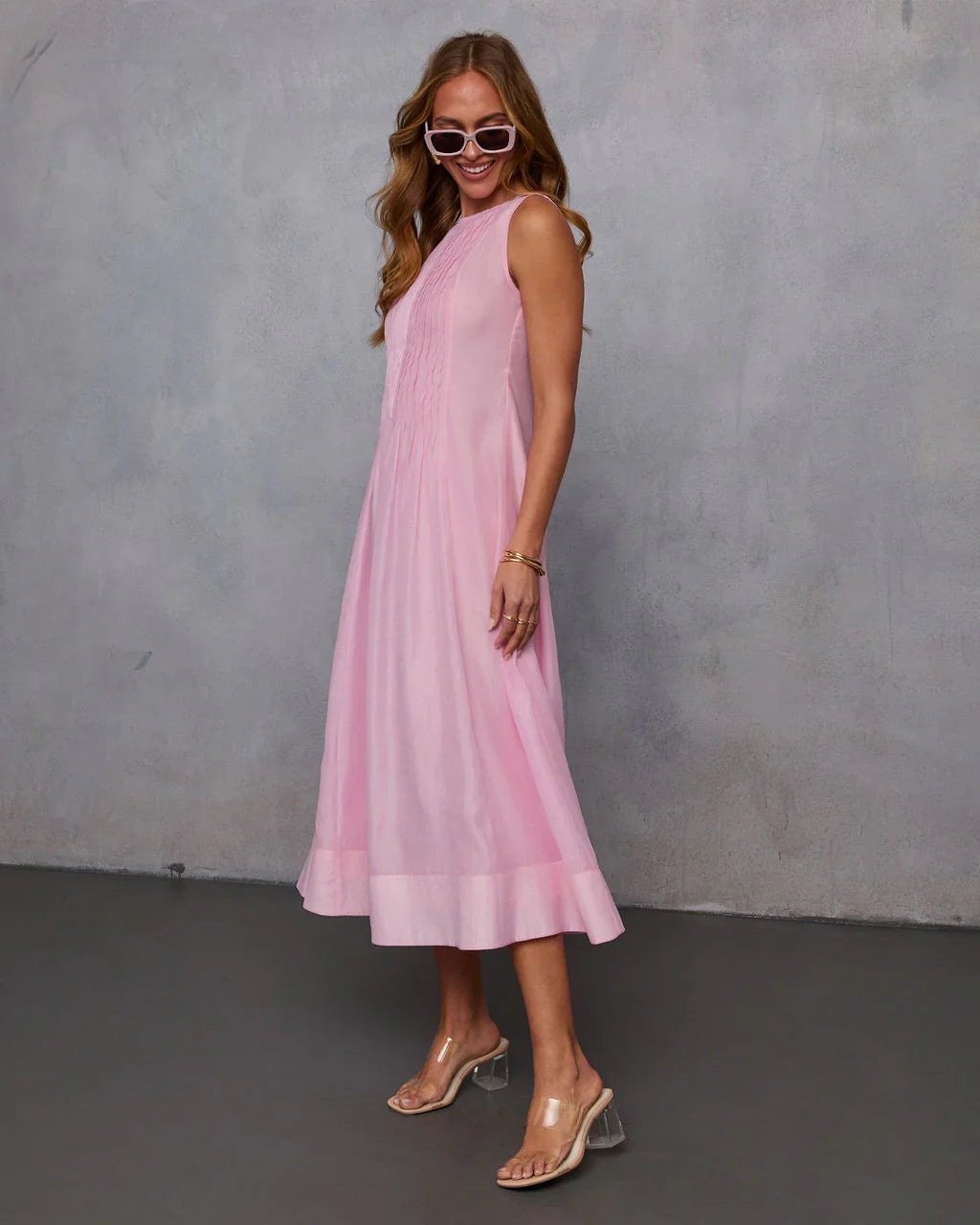 Shes Timeless Pintuck Organza Midi Dress