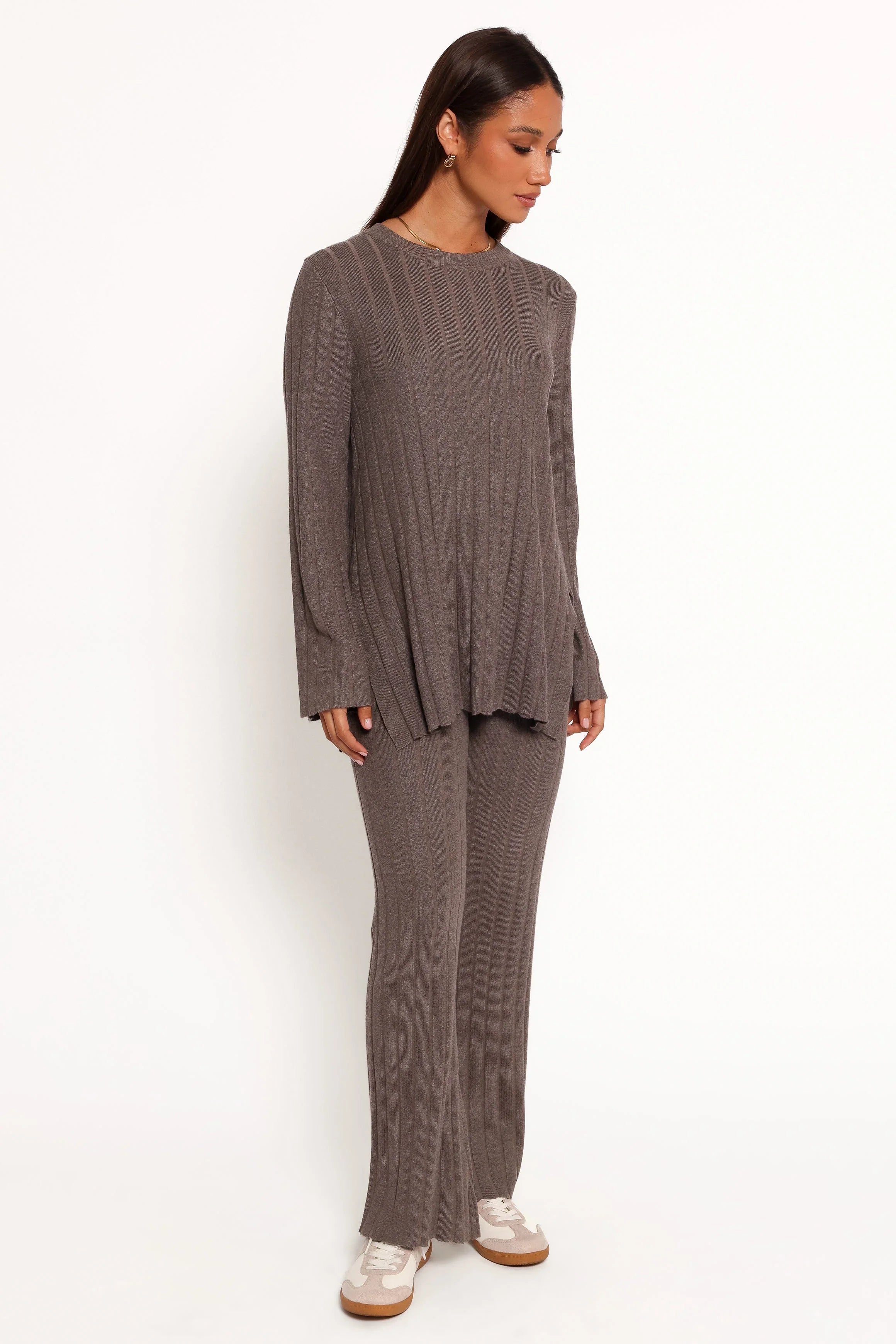Silvie Long Sleeve Knitted Set Charcoal Grey