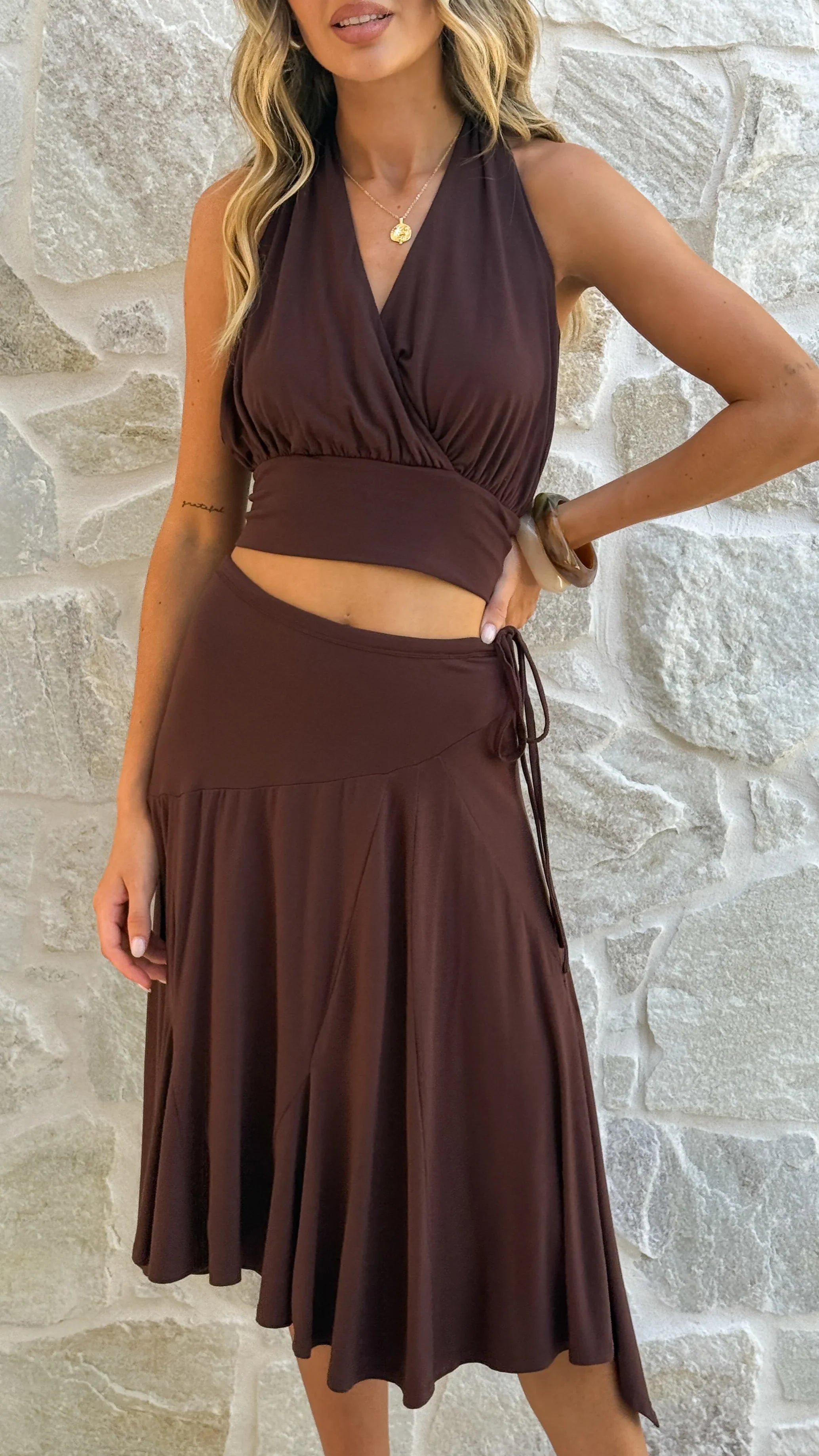 Taylin Midi Skirt Brown