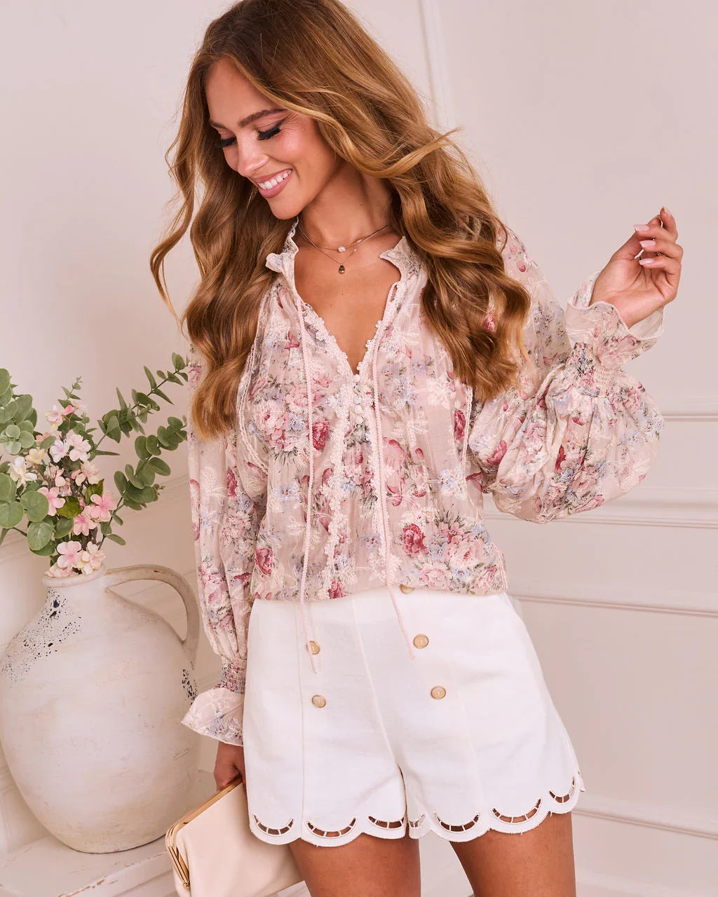 Ethereal Darling Split Neck Tie Floral Blouse