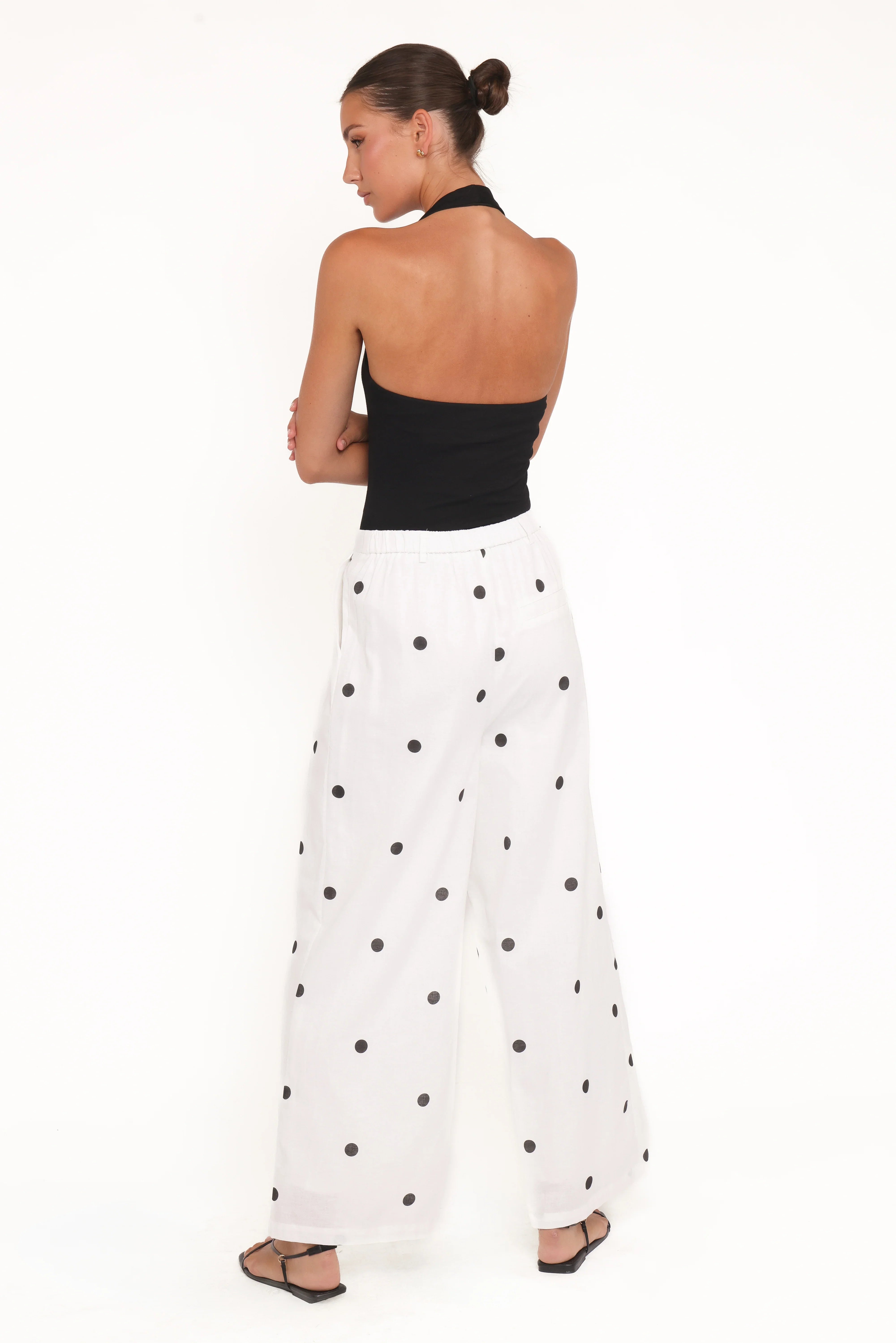 Valora Wide Leg Pant White Black Polka Dot