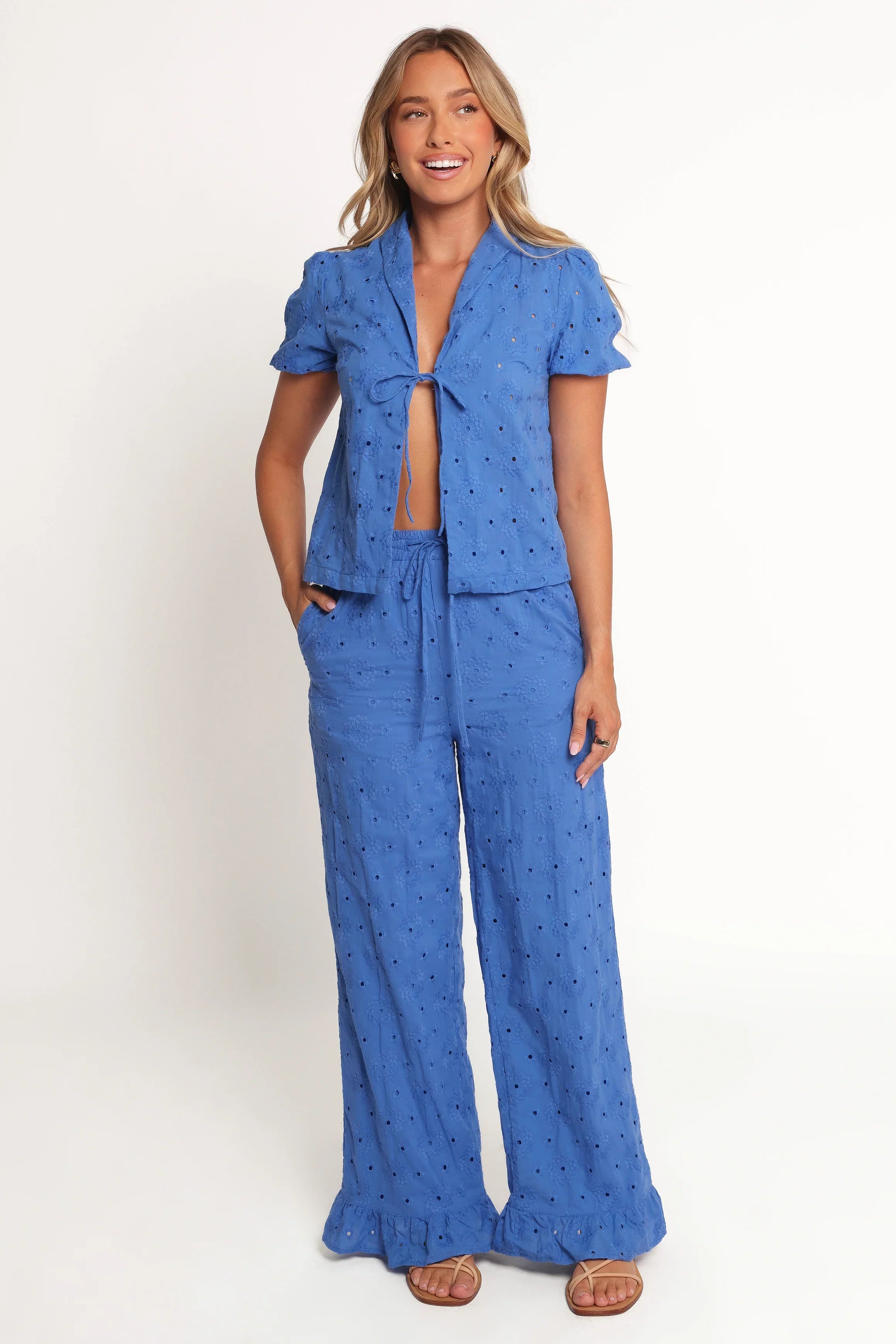 Ksenia Embroidered Tie Top Cobalt
