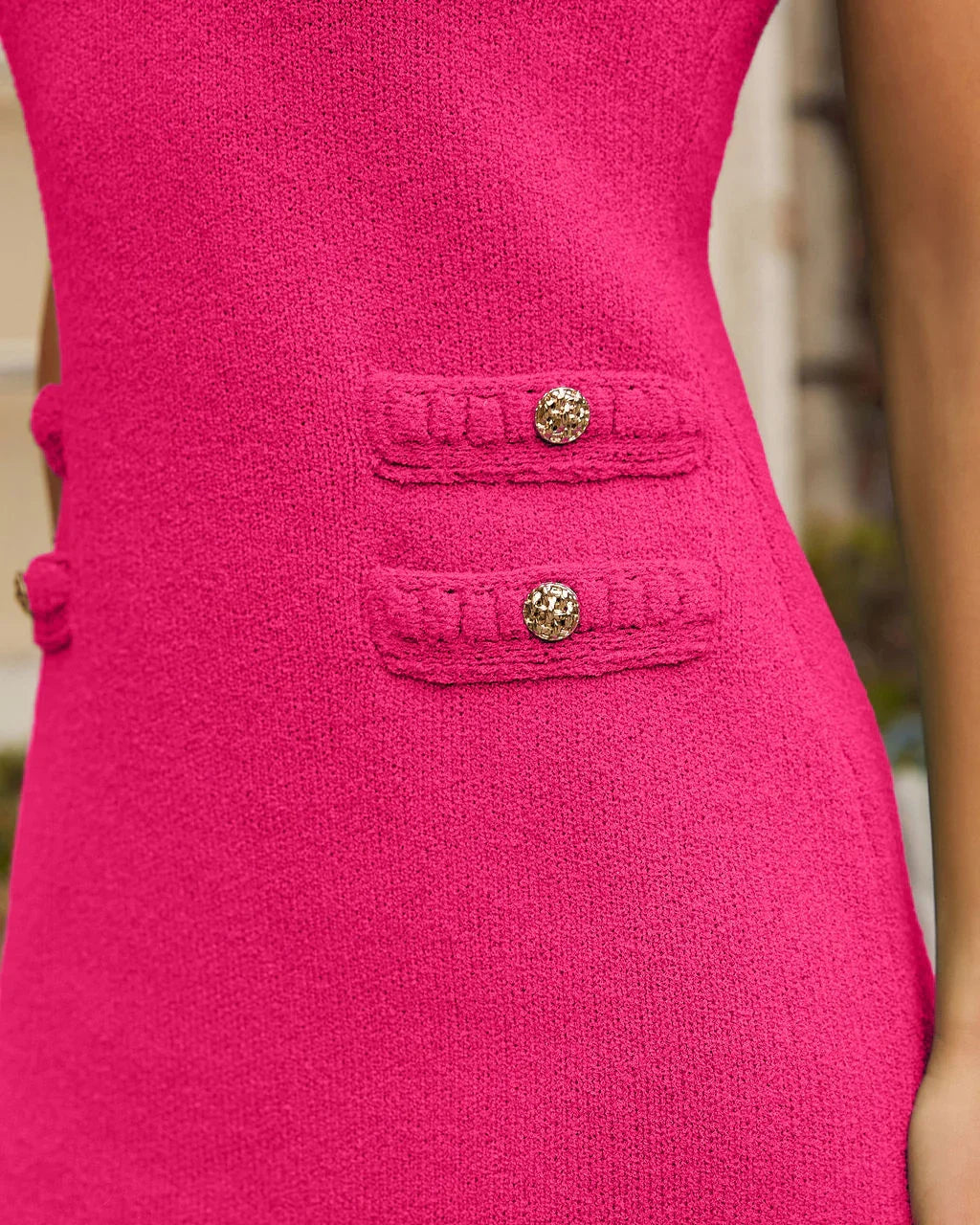 May Button Detail Textured Mini Dress