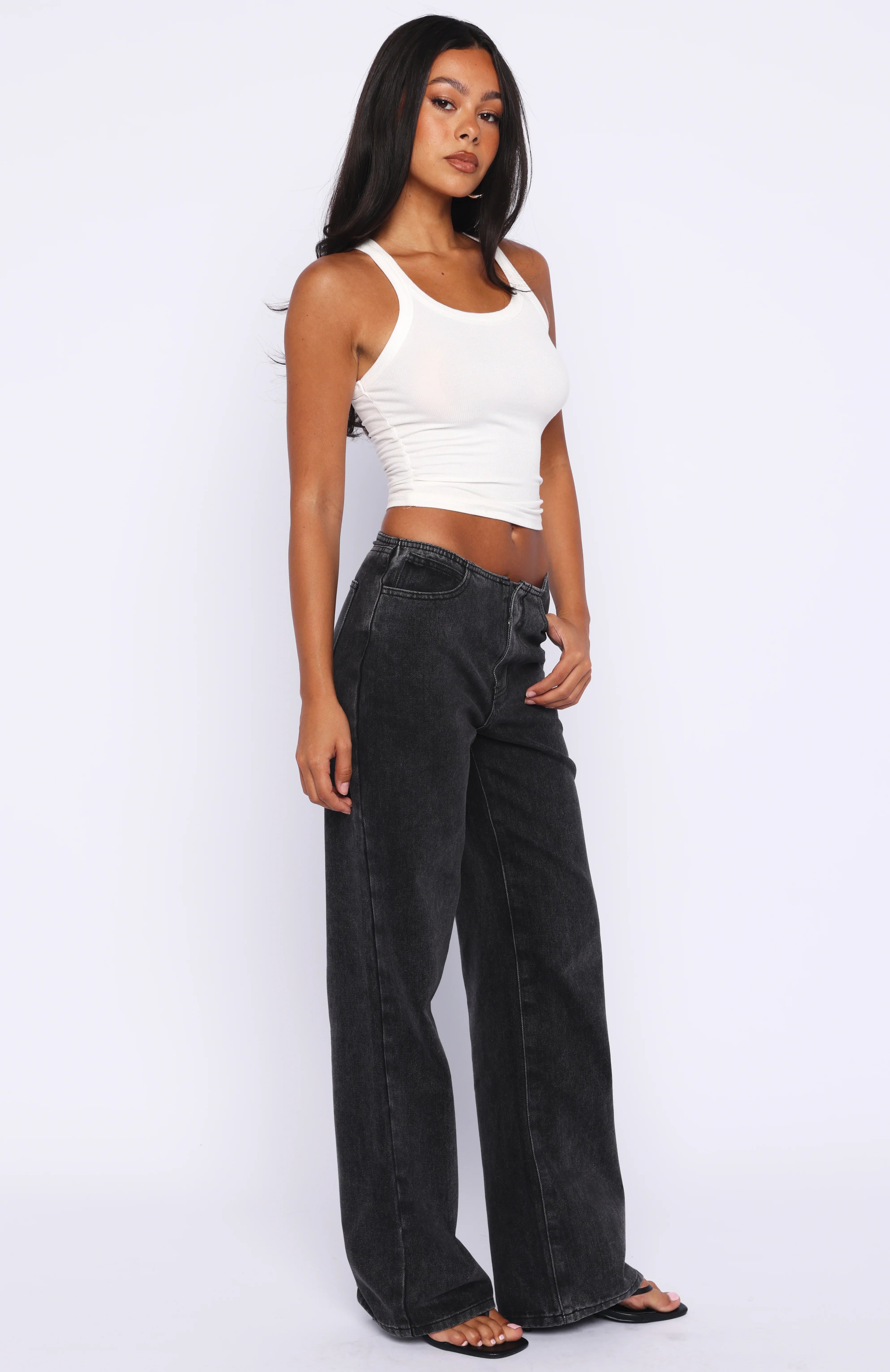 Jasmine Mid Rise Straight Leg Jeans Black Acid