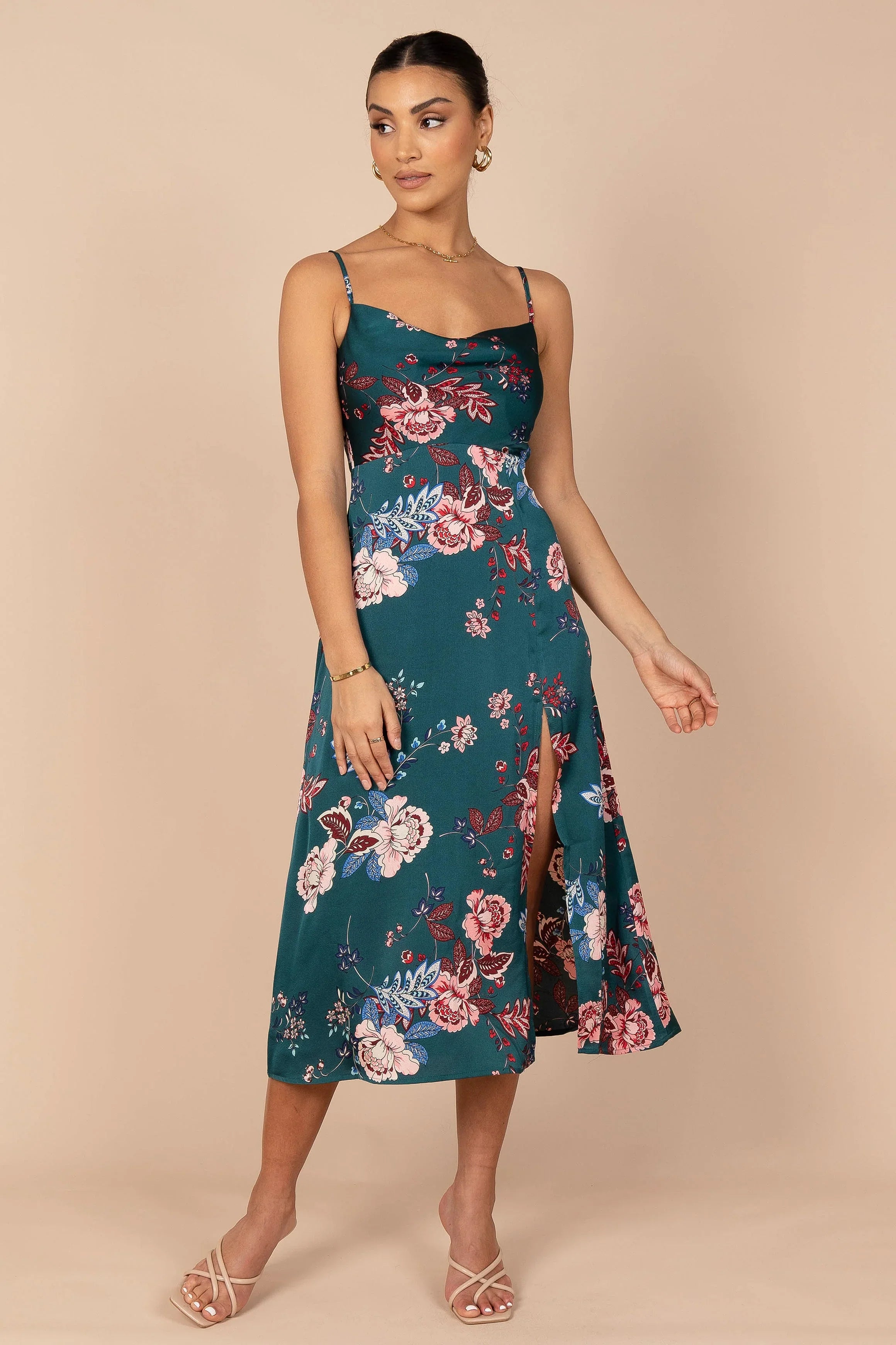 Alejandra Cowl Neck Midi Dress Emerald