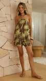 Calliope Strapless Top and Shorts Set Brown Green Palm