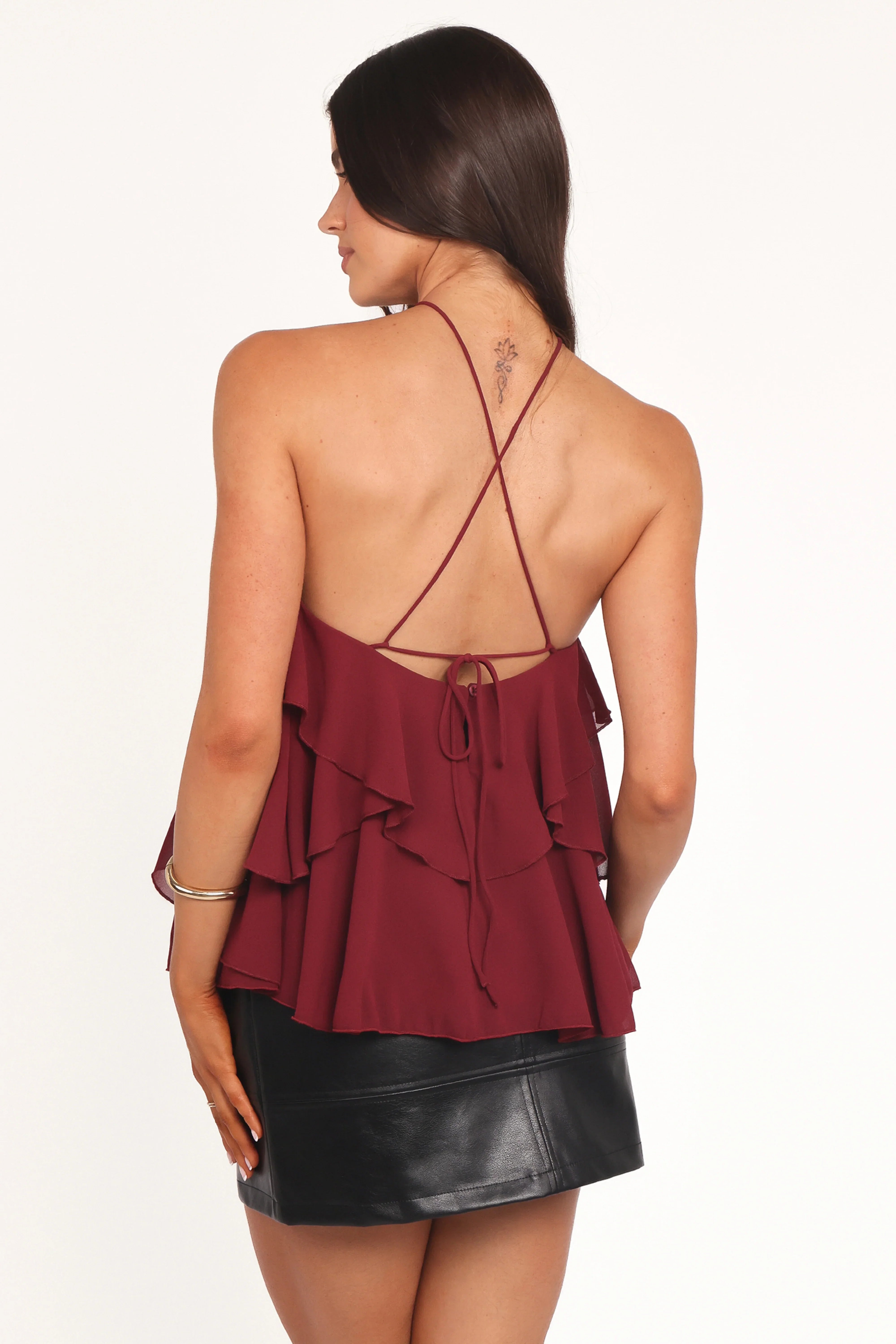 Zorina Halter Neck Chiffon Top Burgundy