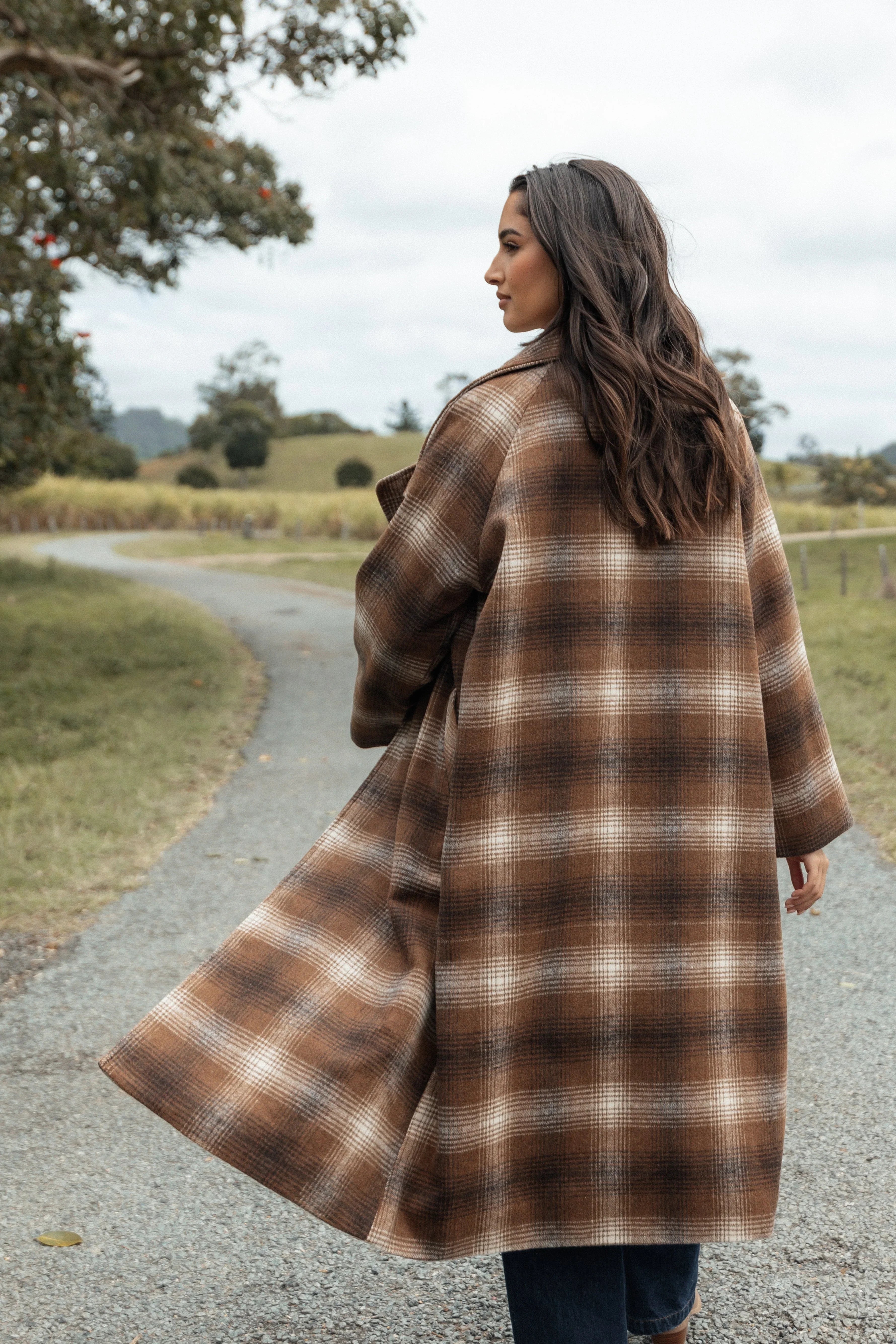 Maya Long Coat Brown Check