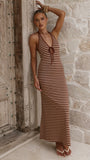 Vivien Maxi Dress Brown Beige Stripe