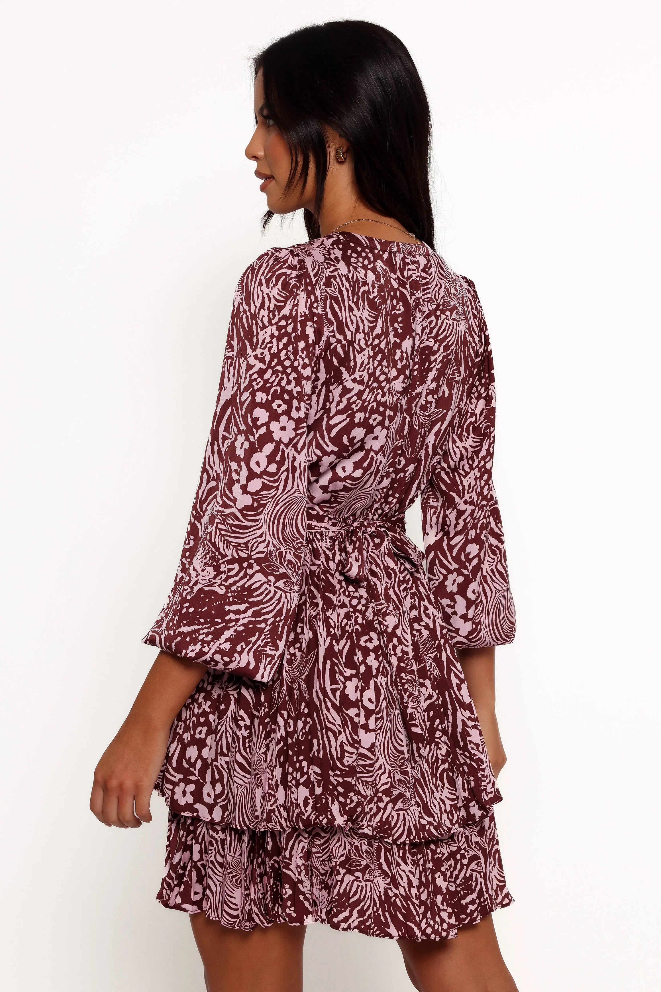Wrenley Long Sleeve Mini Dress Chocolate Pink