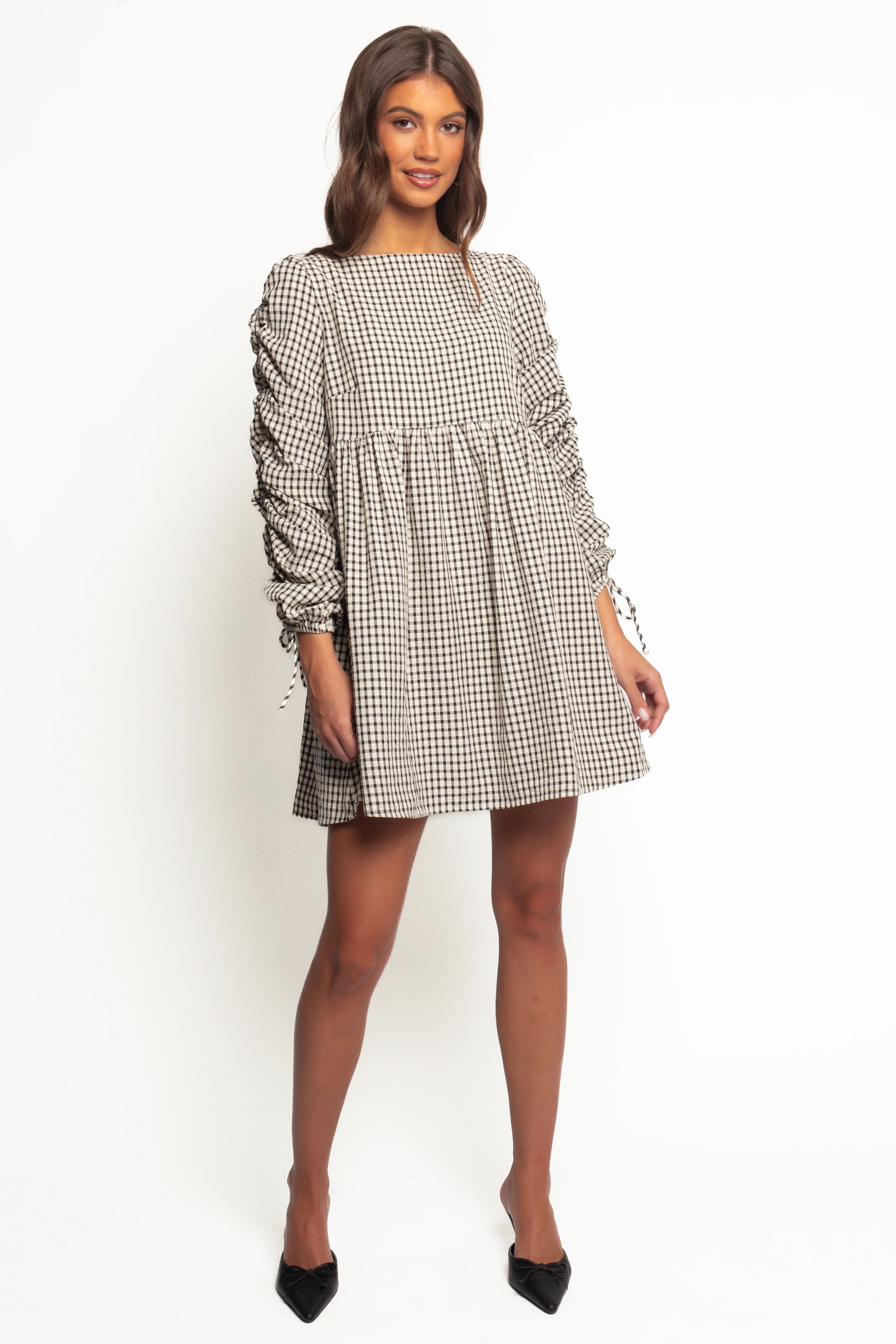 Micaela Long Sleeve Mini Dress Black Gingham
