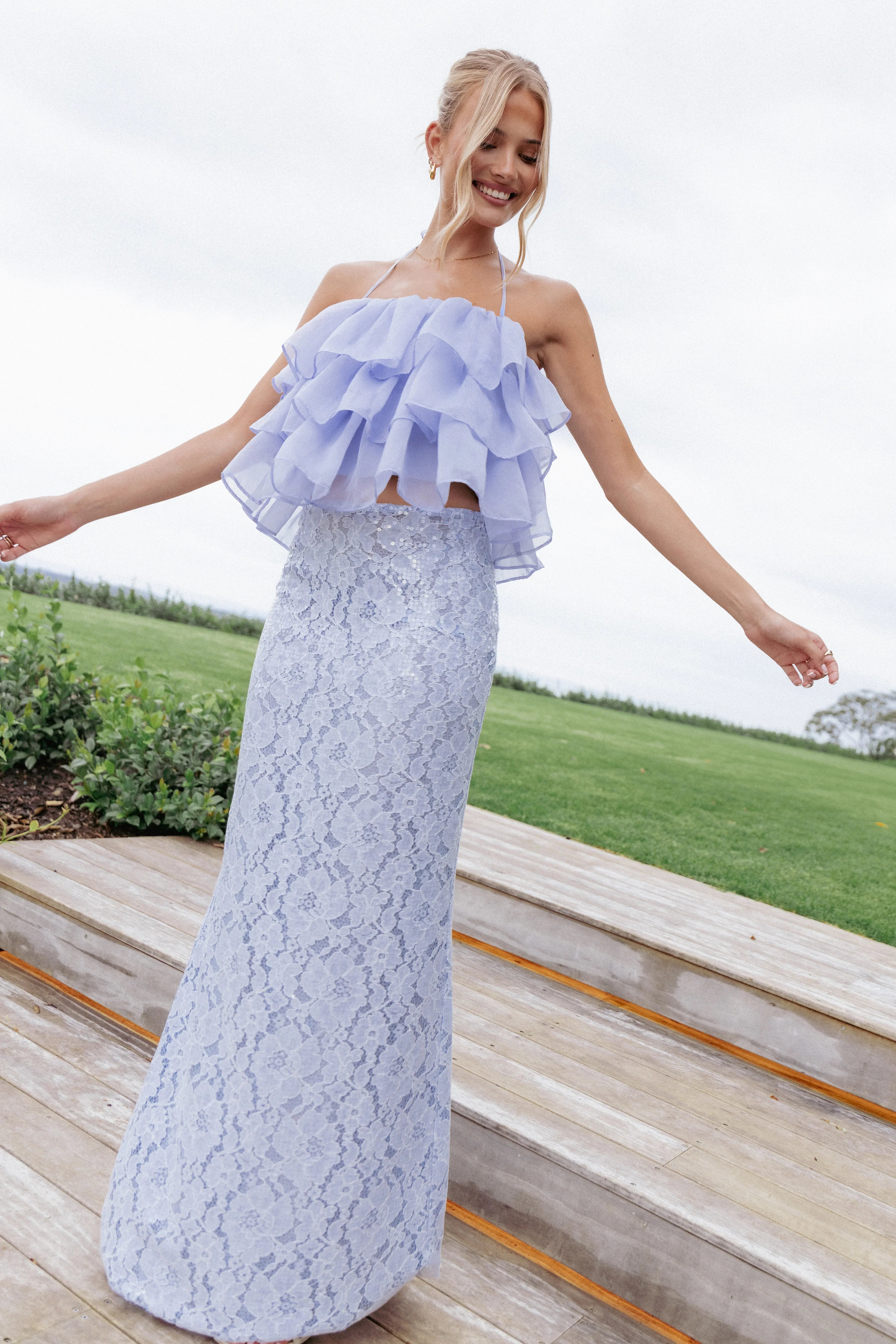 Jennings Lace Maxi Skirt Blue Sequin