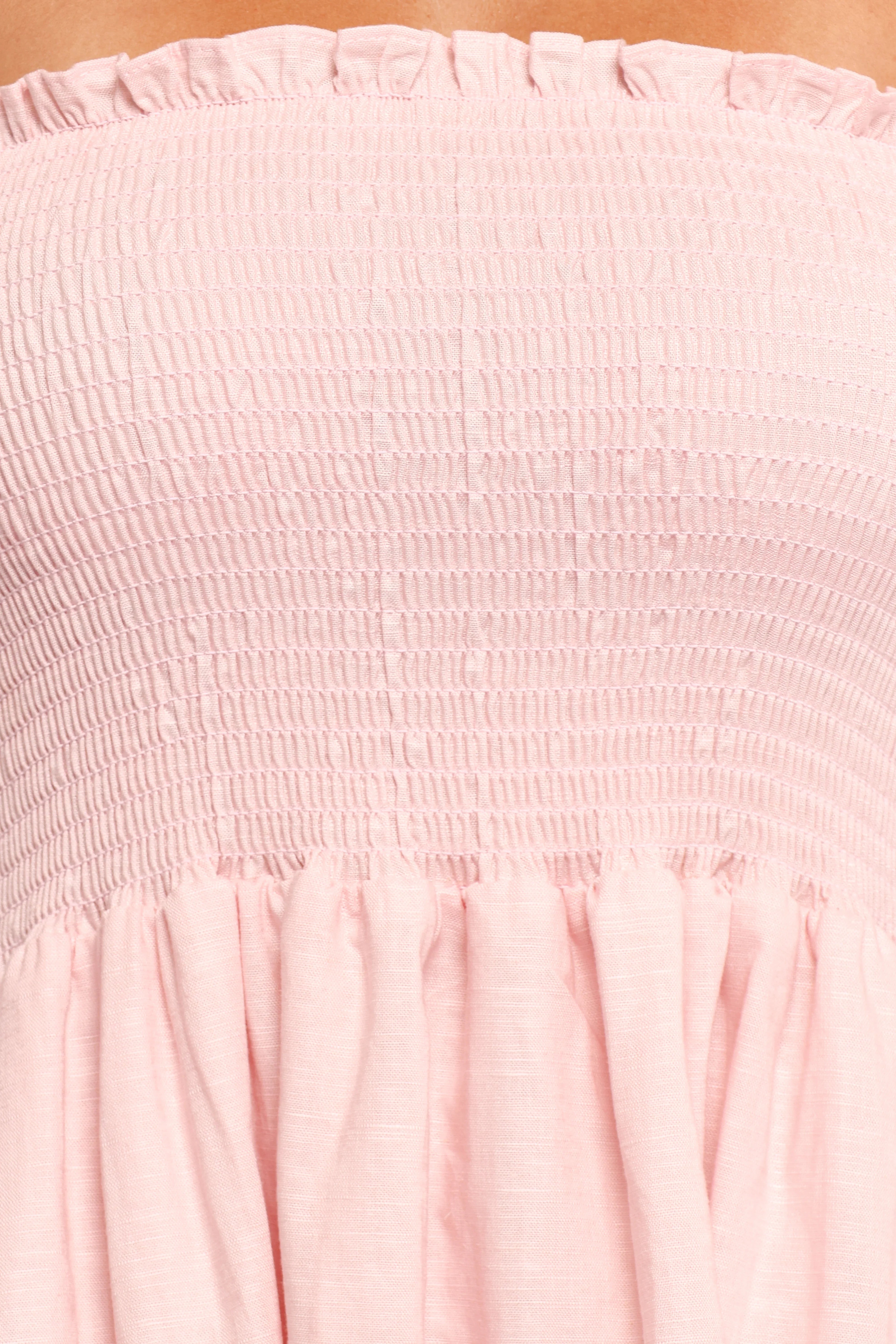Domenica Shirred Long Sleeve Midi Dress Pink