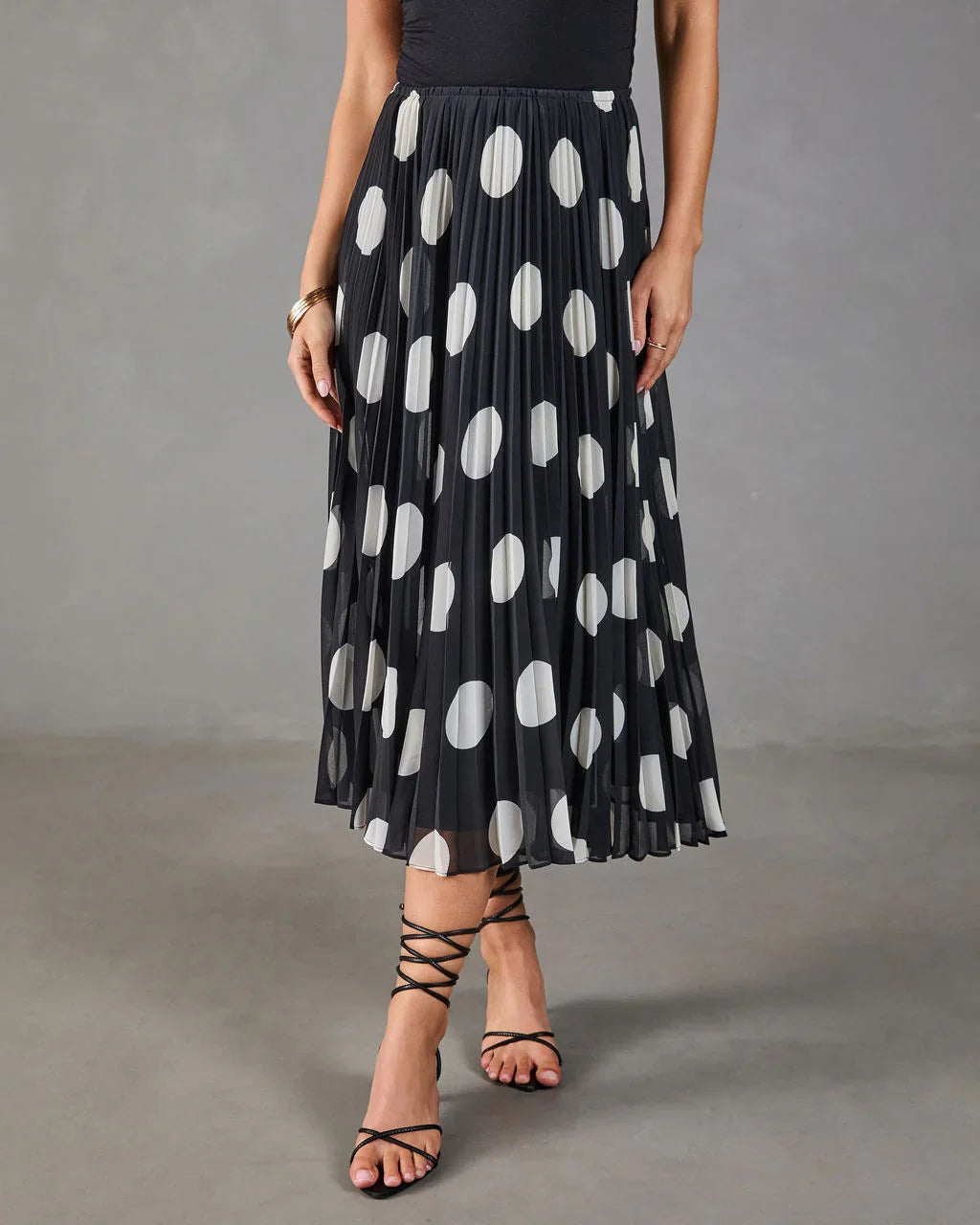Evening Icon Pleated Polka Dot Midi Skirt