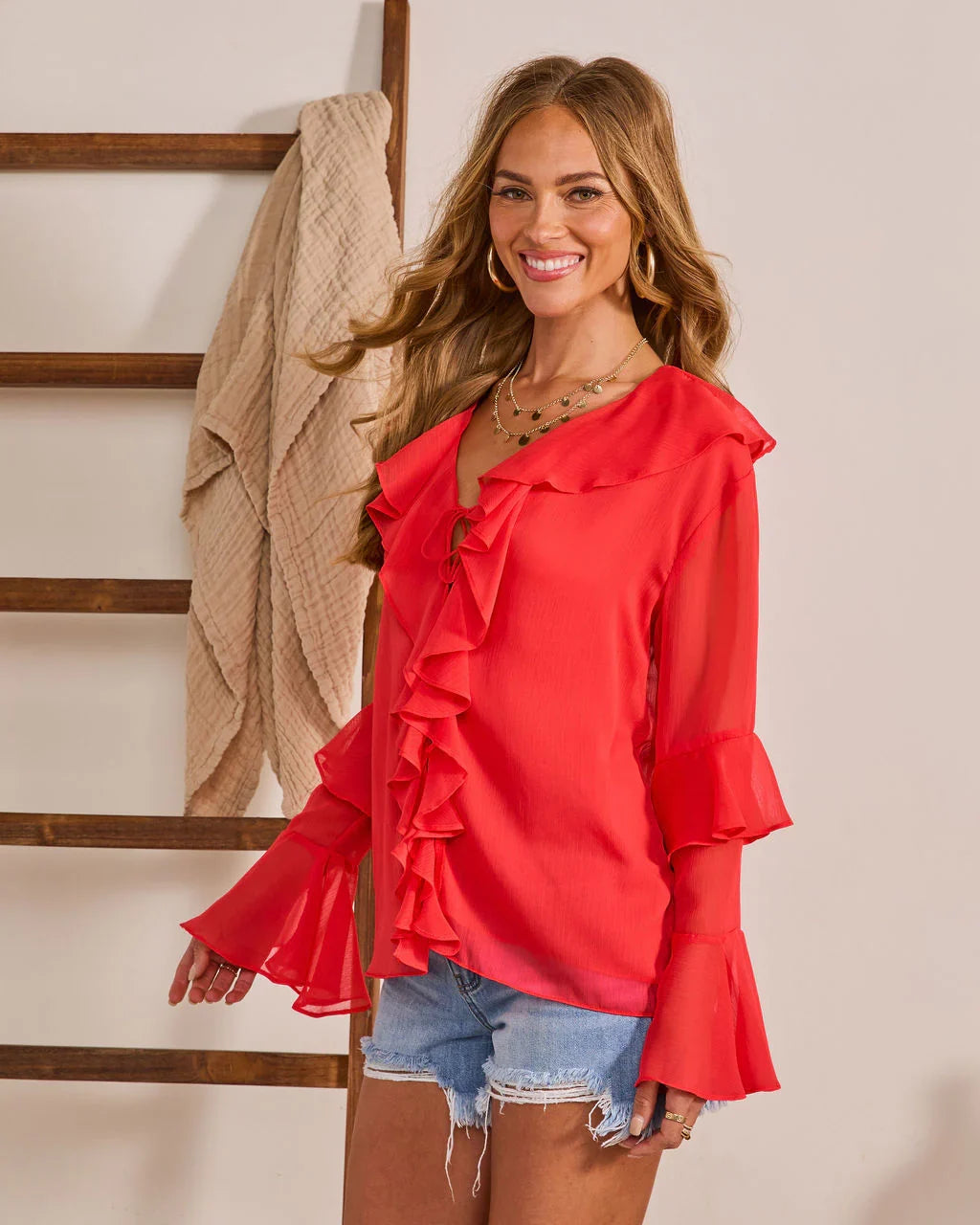 Sculpted Daydream Ruffle Chiffon Blouse