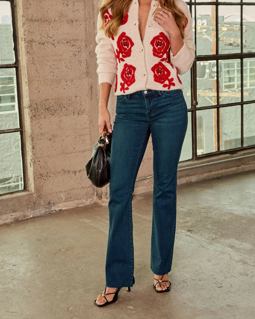 Caulette Super Stretch Mid Rise Flare Leg Jeans