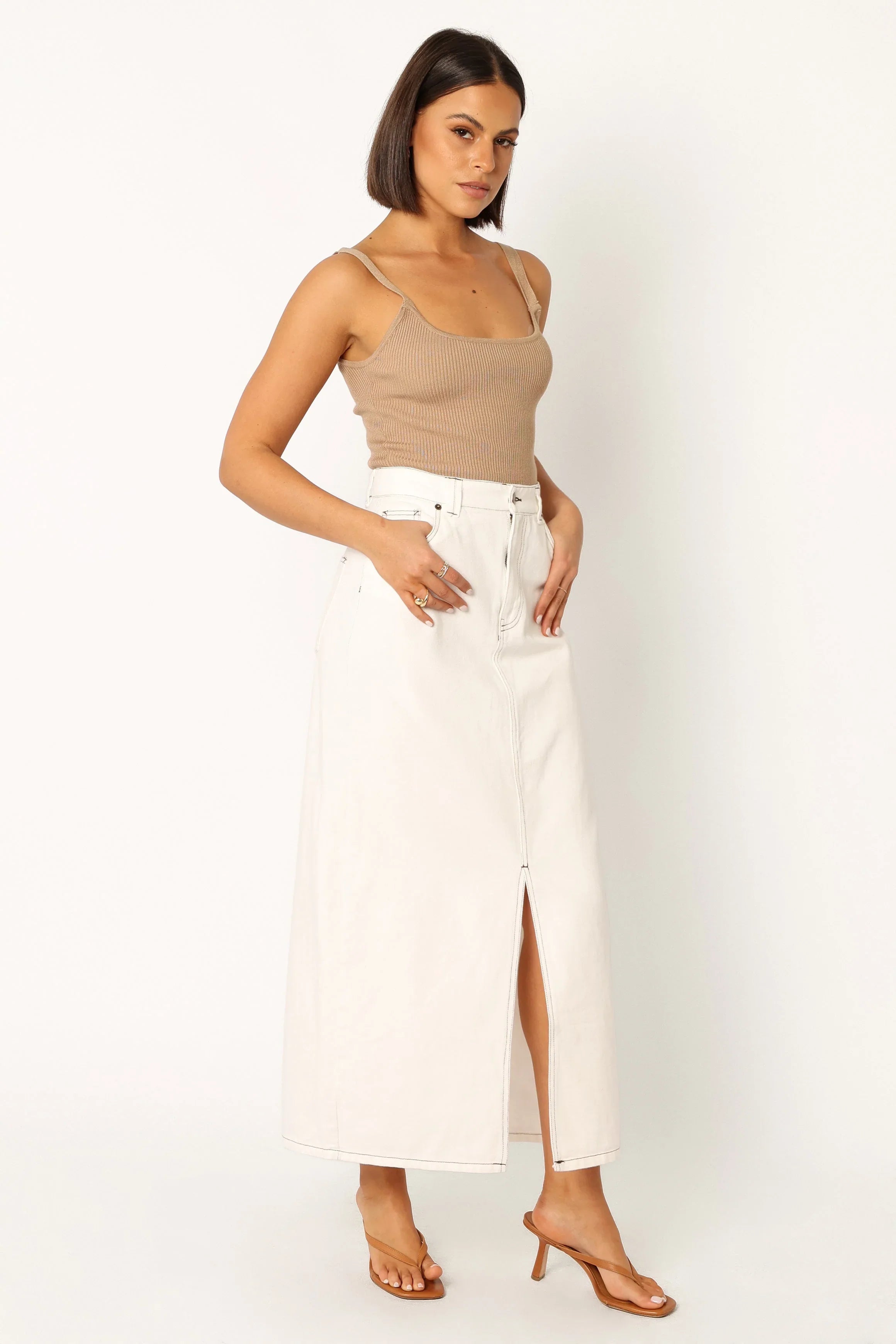 Rana Denim Midi Skirt White