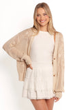 Winslow Open Knit Flower Cardigan Tan