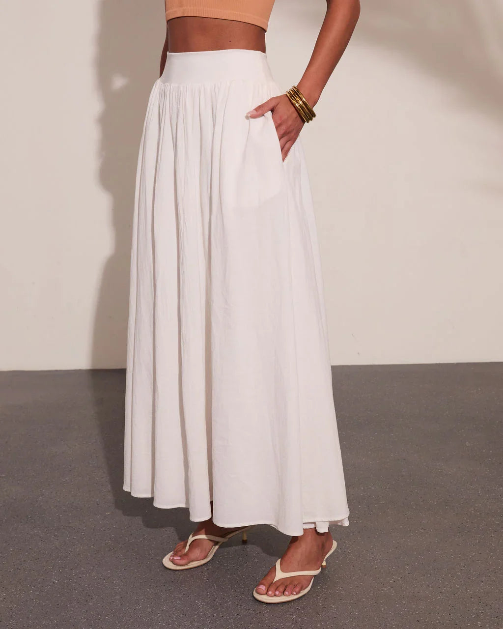 Daytime Studio Pleated Linen Cotton Midi Skirt