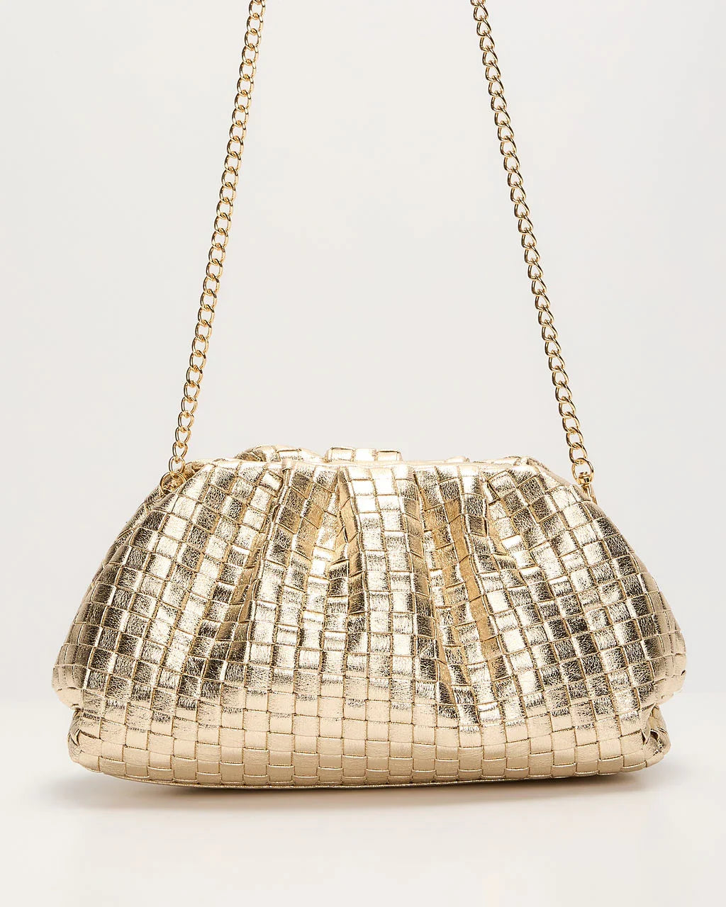 Janice Woven Leather Pouch Clutch