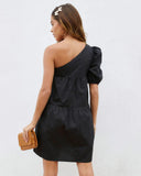 Washington Cotton One Shoulder Pocketed Mini Dress